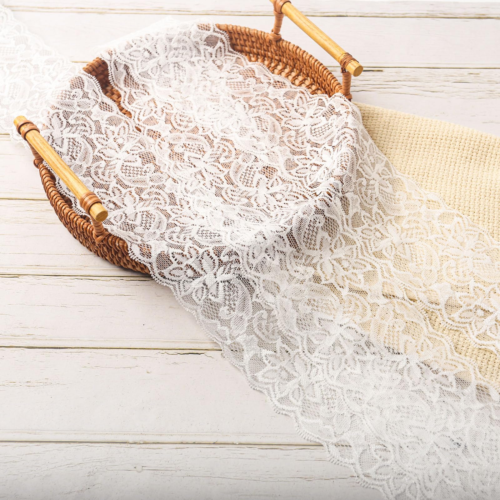 VGOODALL Bridal Wedding Lace Ribbon 3 Inch Wide 10 Yards - Stretchy Elastic Floral Lace Trim for Decoration, Gift Wrapping, DIY Crafts, Hair Bows, Sewing Projects