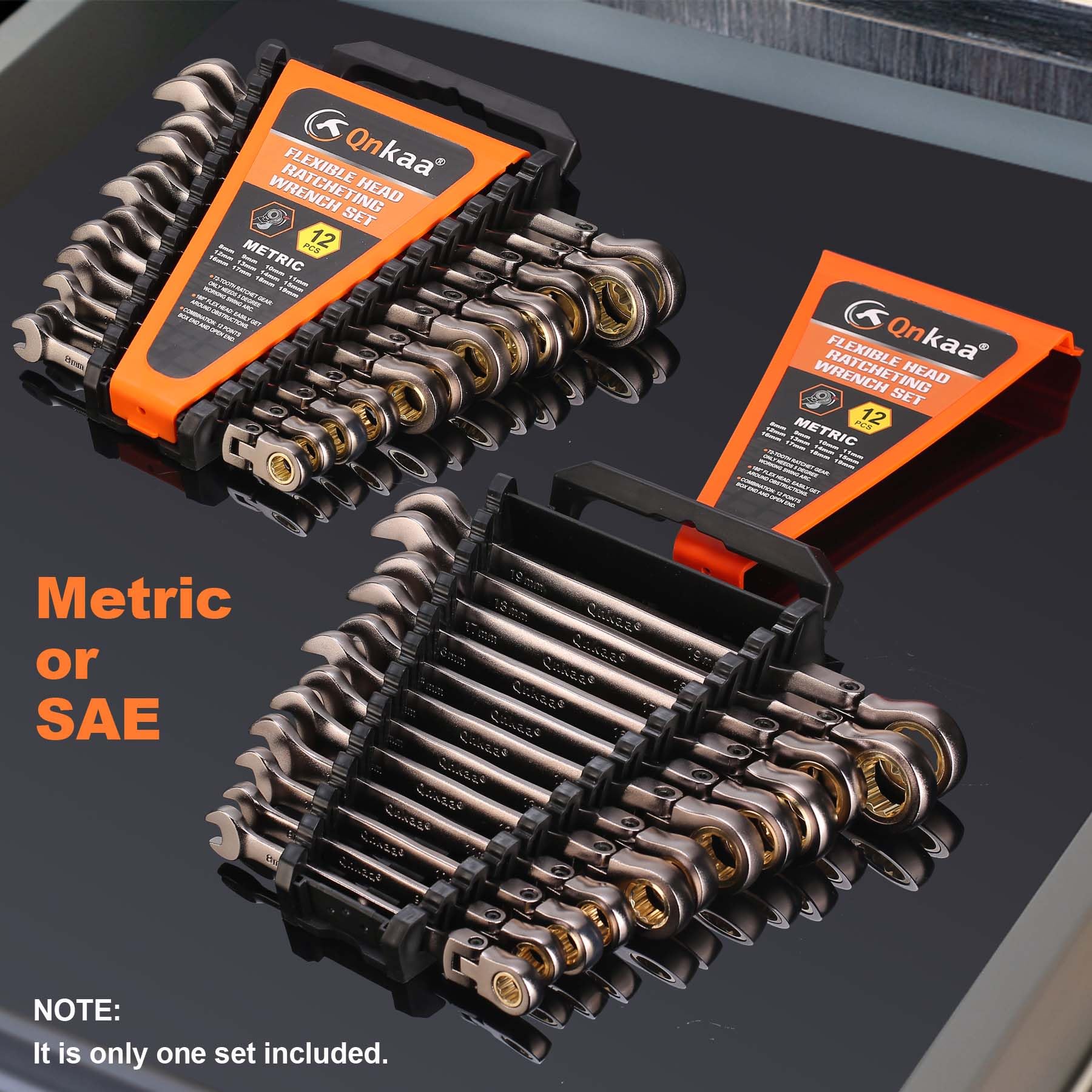 Qnkaa Lot De 12 Clés Mixtes à Cliquet De 8 Mm à 19 Mm Avec