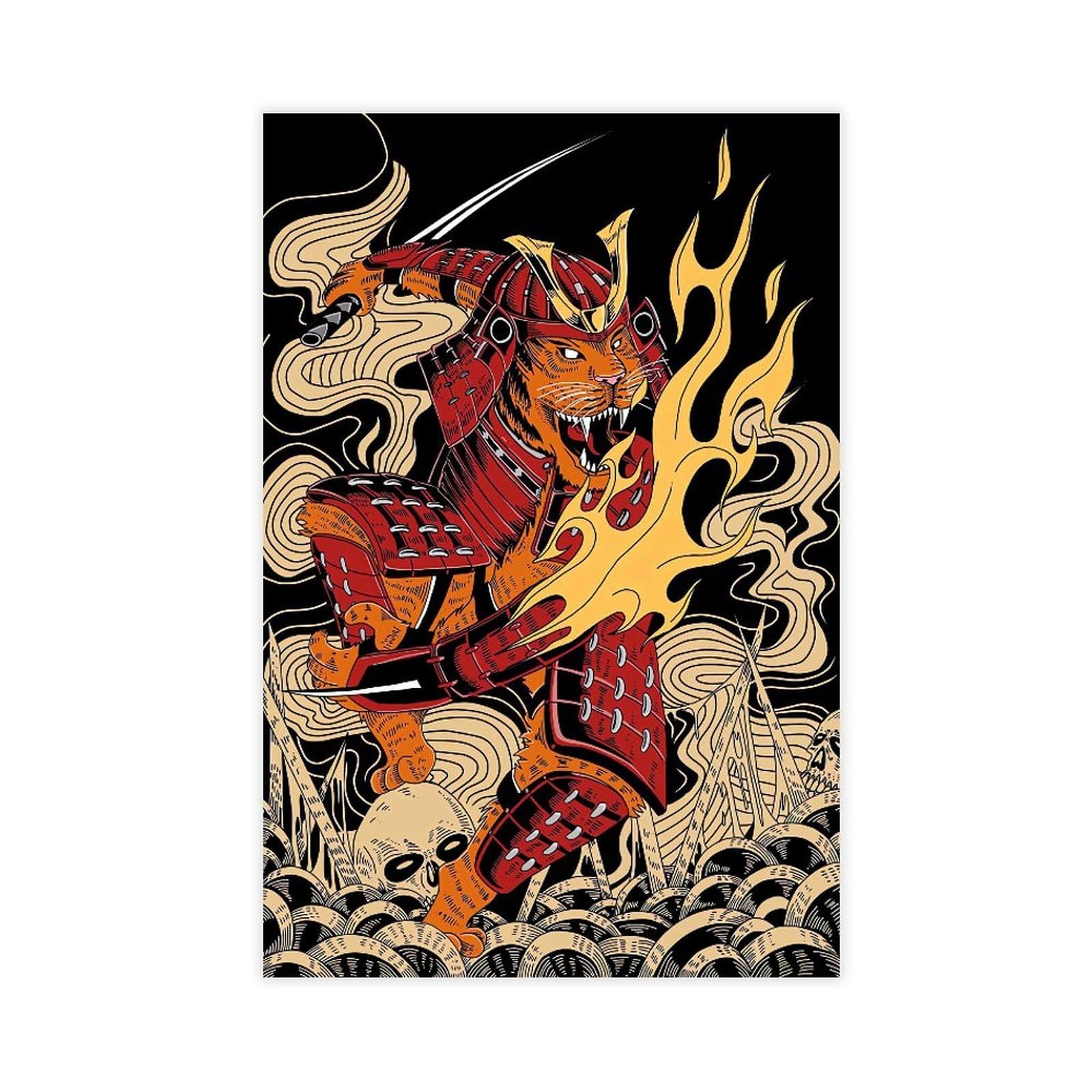 Qnvjqkdsi Unframe Japanese Tiger Samurai Canvas Poster Bedroom Decor Landscape Office Room Decor Gift 24" L X 36" W