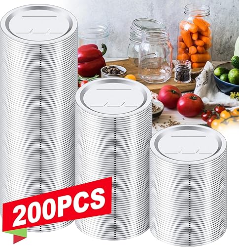 200 tapas de conservas de boca regular, tapas de tarro Mason de 2.76 pulgadas, tarro Kerr con tapas con sello hermético a prueba de fugas a prueba