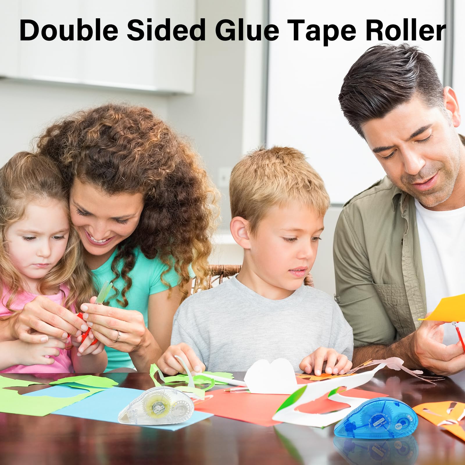 Glue Runner - Rodillo de cinta adhesiva permanente de doble cara para álbumes de recortes, 0.3 x 360 pulgadas, aplicador permanente de puntos adhesivos, 12 paquetes, blanco y azul