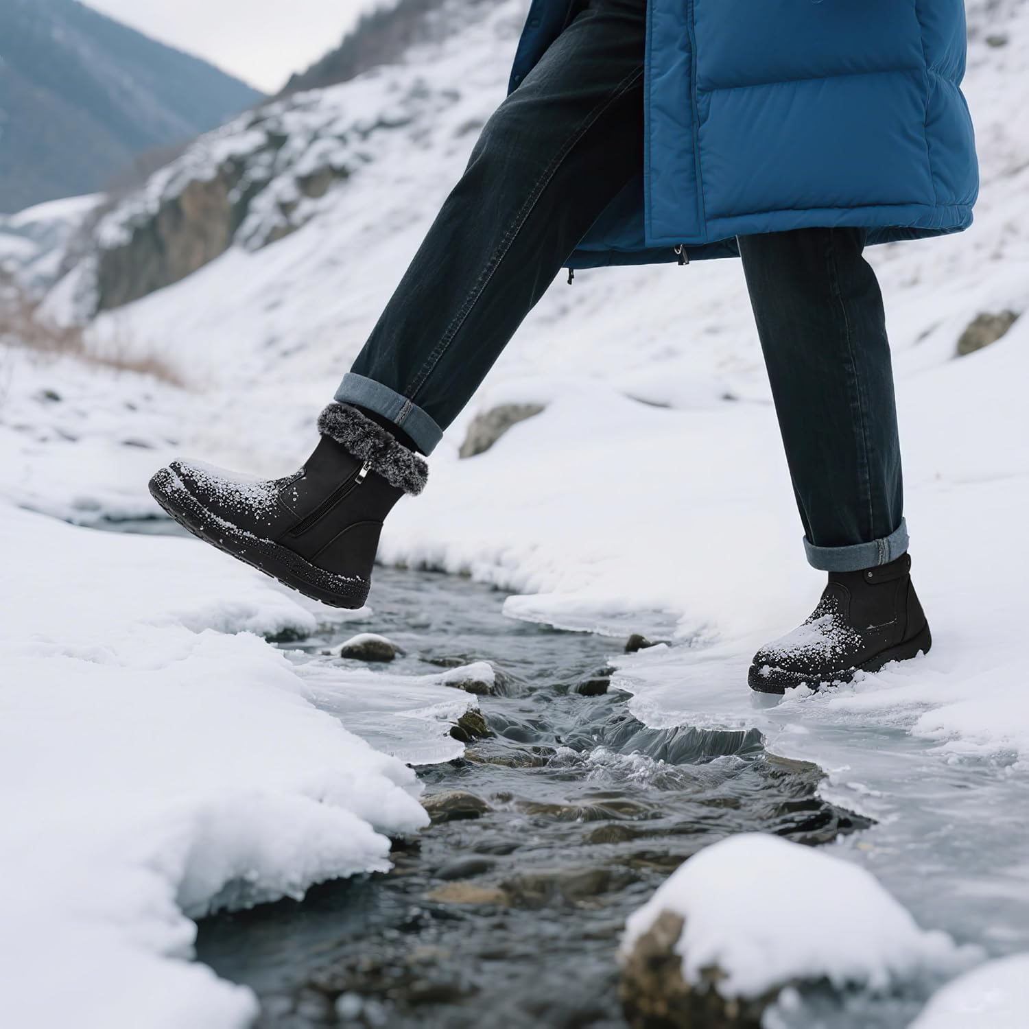 SHIBEVER Women's Snow Boots Winter Fur Lined Waterproof Anti-Slip Booties Women Ankle Snow Boots - Image 2