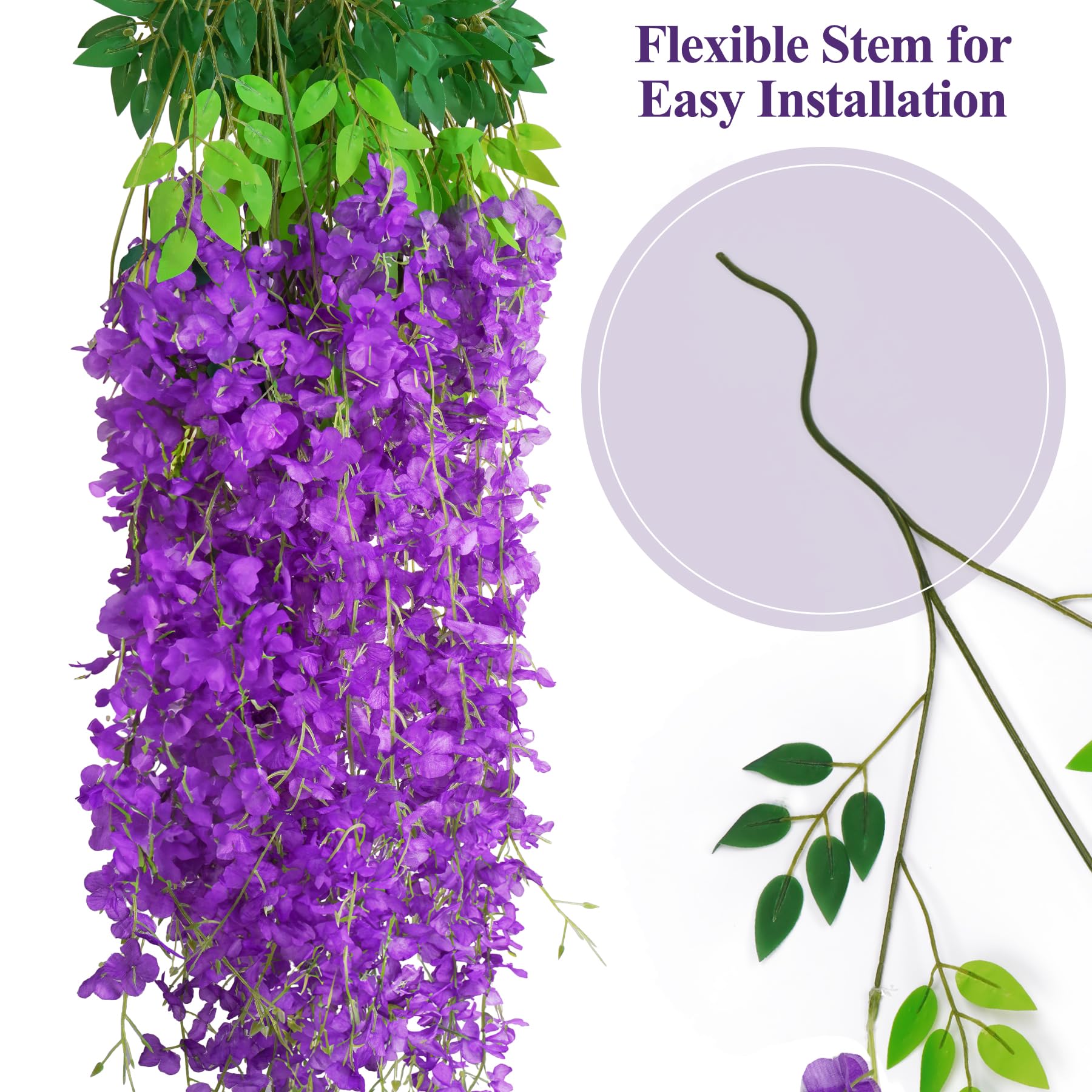 Glycines Artificielles NiHome - 48 Tiges 1.1m - Violet - Décoration Mariage & Maison