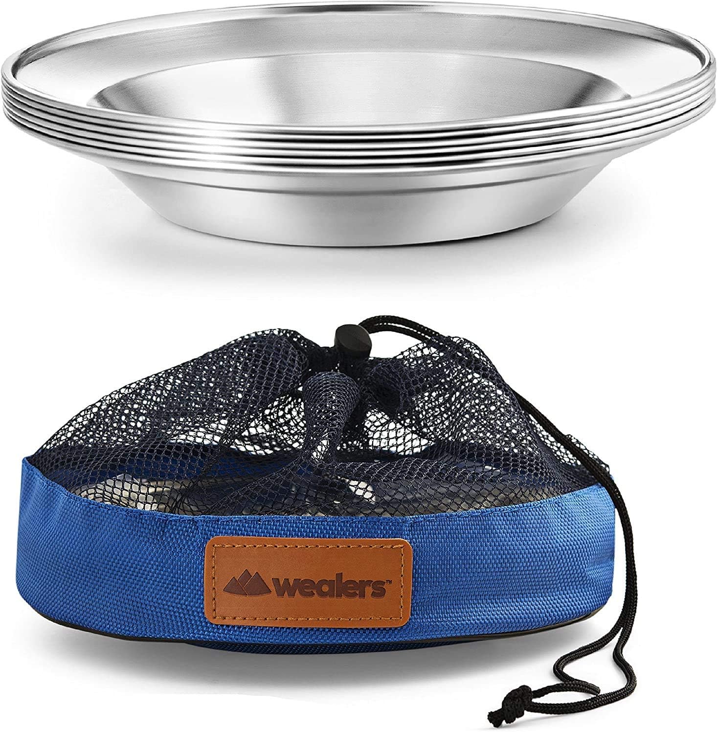 Wealers Stainless Steel Plate Set - 8.5 inch | Stainless Steel Bowl Set - 6 inch Ultra-Portable Dinnerware Round BPA Free Bowls with Mesh Travel Bag for Outdoor Camping | Hiking | Picnic | BBQ | Beach