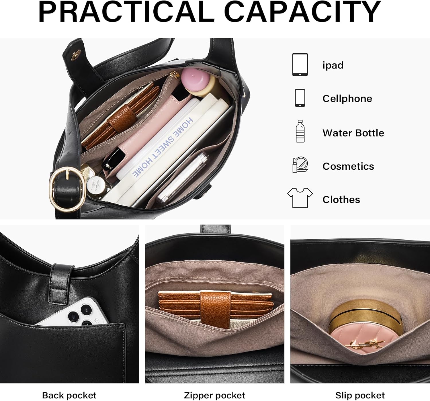 CLUCI Womens Purses and Handbags, Soft Vegan Leather Hobo Bags with Adjustable Strap, Lightweight Slouchy Shoulder Bag - Image 4