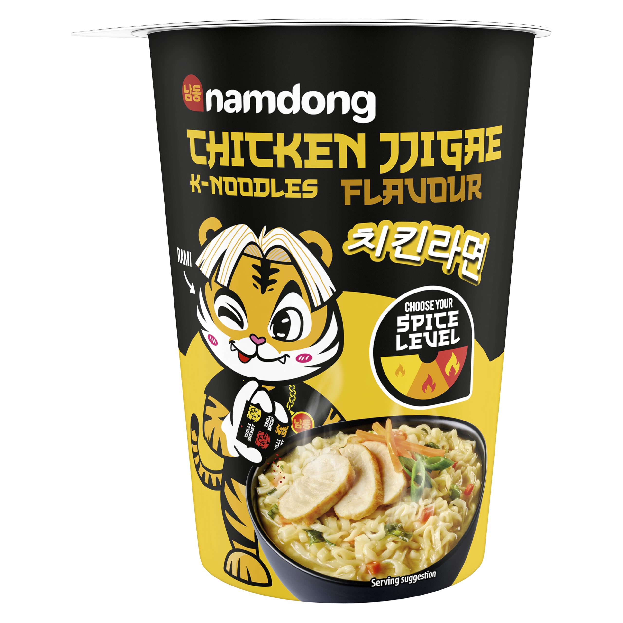 Namdong Chicken Jjigae Noodle Pot Korean-style instant noodles with a sachet of chilli mix 84 g