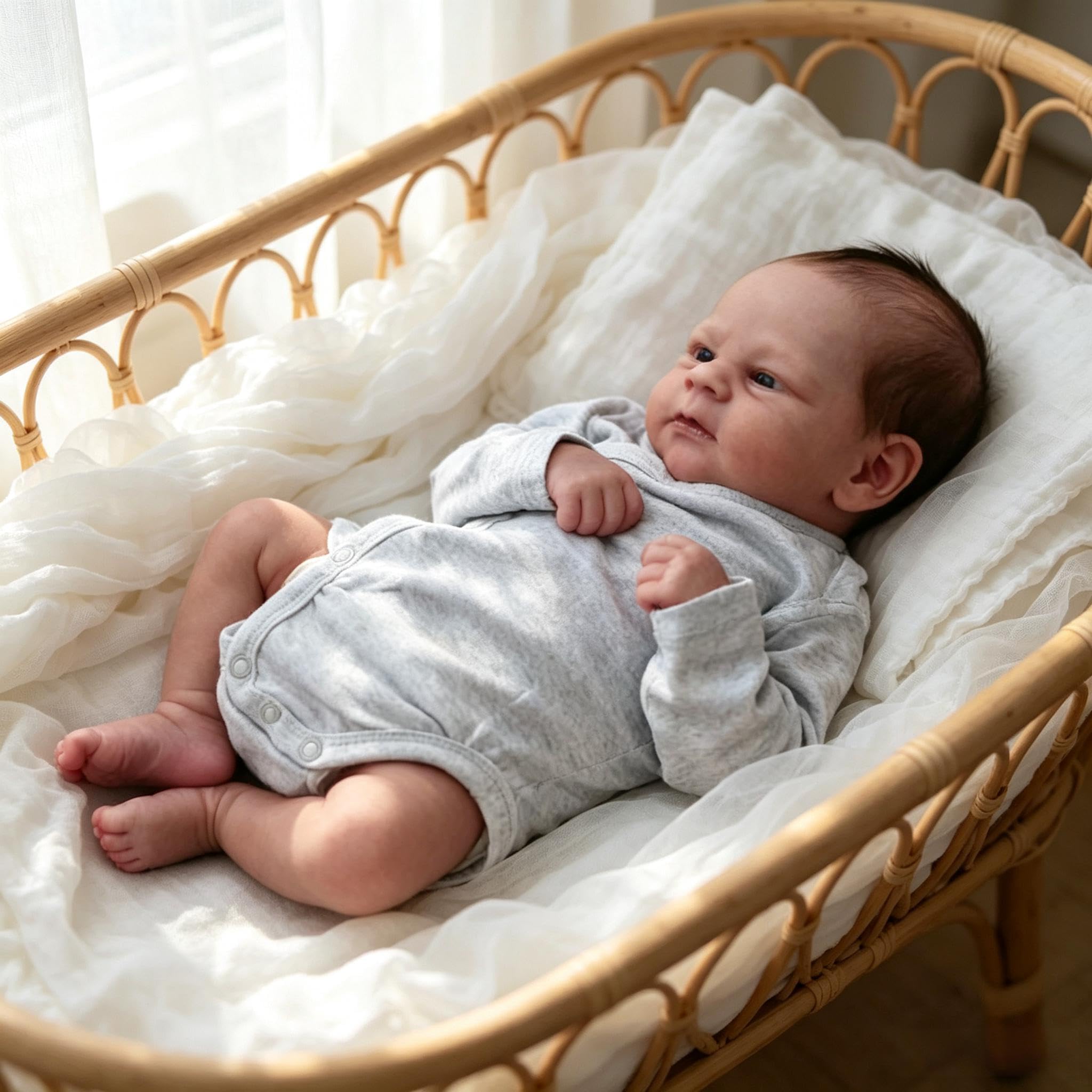 RXDOLL Reborn Baby Junge Vollvinyl, 43 cm Reborn Puppen Lebensecht, Lebensechte Silikon Babypuppe Mit Haaren, Babypuppen Wie Echt Baby, Newborn Puppe Mit Zubehör