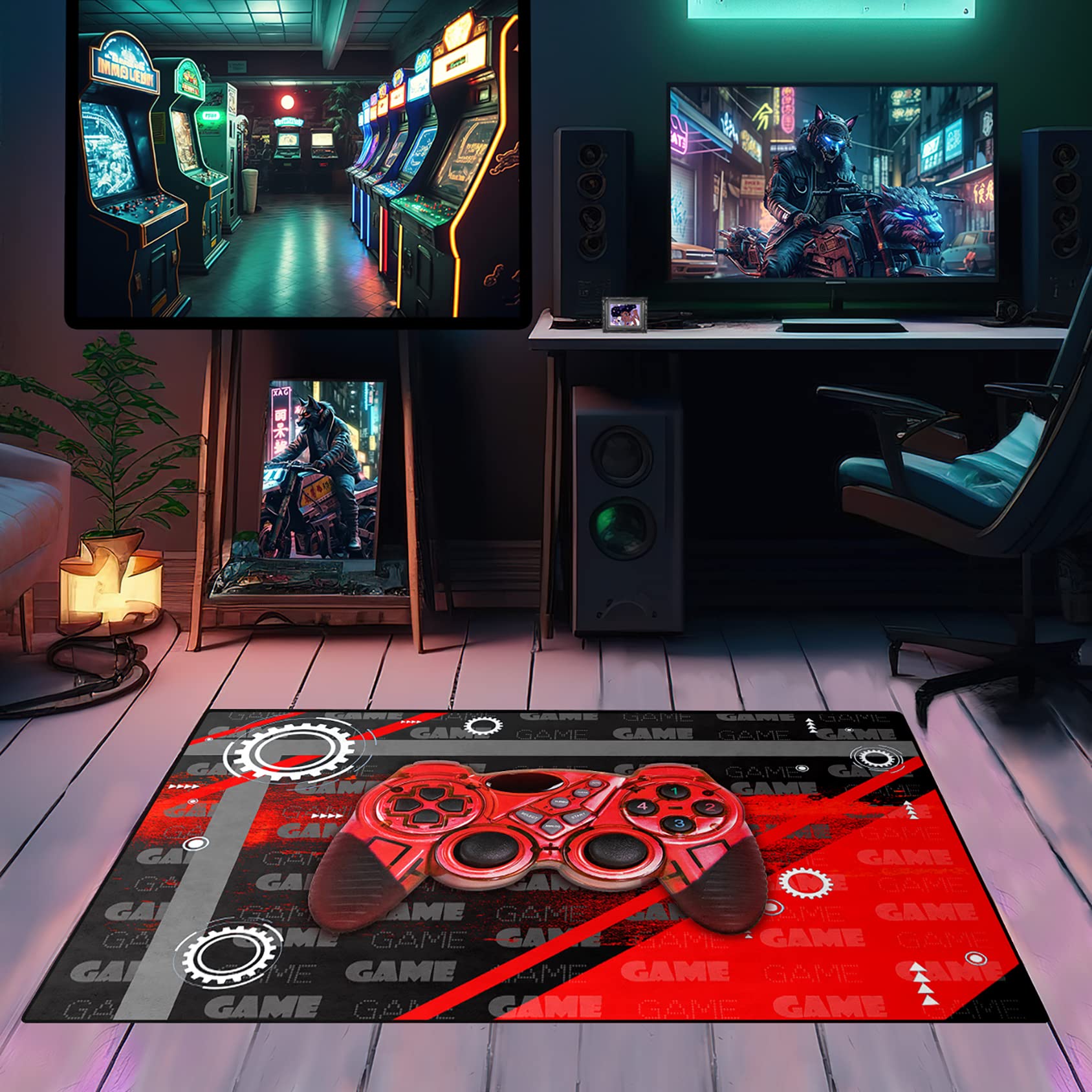 Gamer Teen Area Rug Floor Rugs for Boys 3D Gamepad Red Medium Carpet ...