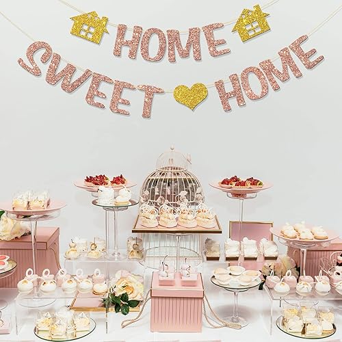 Miniatura 5 de Home Sweet Home Banner Suministros para fiestas de bienvenida a casa Decoración de fiesta de inauguración de la casa Purpurina de oro rosa