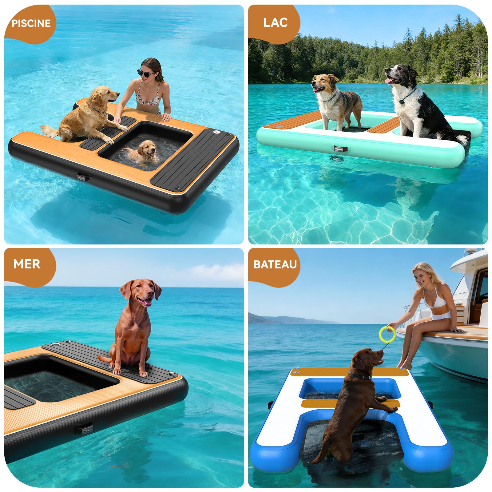 Rampe D'Accès À l'eau Gonflable pour Chien 170 x 120 cm, Plateforme Gonflable Et Rampe 2 en 1, Convient Aux Chiens Jusqu'à 150 Kg, Idéale pour La Piscine, Les Bateaux et Les Pontons