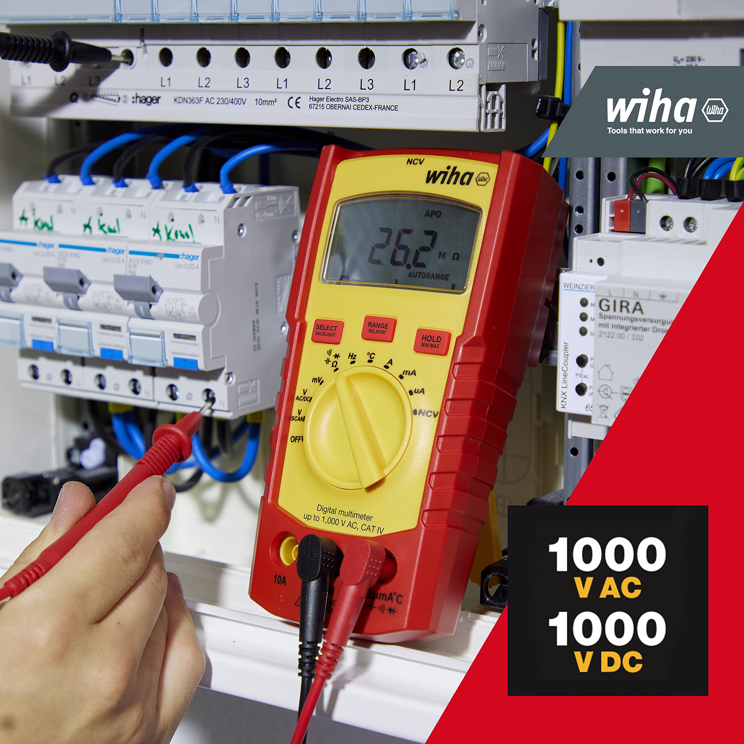Wiha Digitales Multimeter bis 1.000 V AC, CAT IV inkl. 2x AAA-Batterien I mit True-RMS Funktion I LCD-Anzeige (45215)