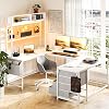 U Shaped Computer Desk with Drawers, 78.7 Reversible Home Office Desk with Monitor Stand and LED Lights, Bedroom Game Table with Hutch, Storage Shelves and Power Outlets, 4 Drawers - White