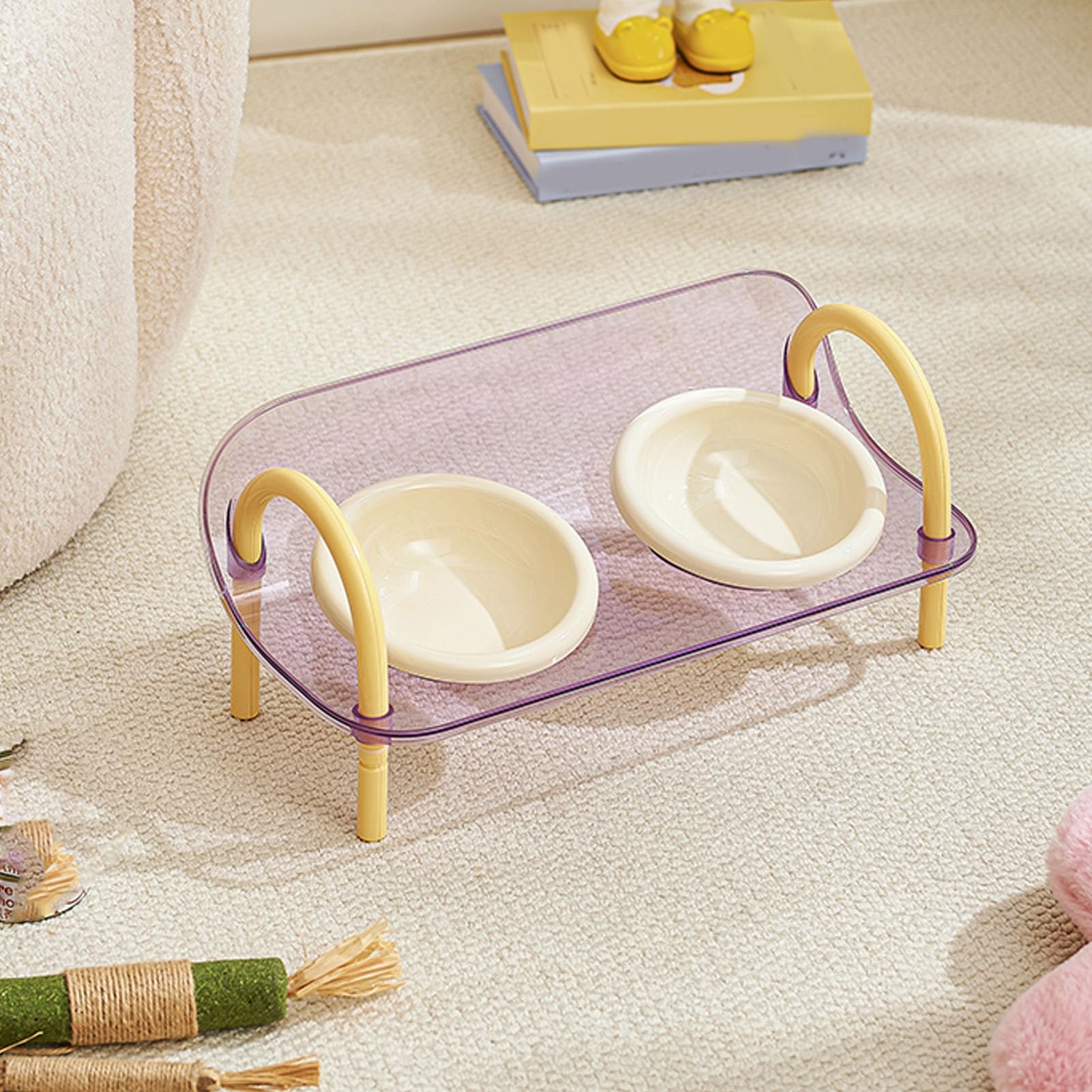 SIXRUN Cuencos para Perros Comedero Elevado para Mascotas Soporte de Cuenco Doble de Plástico 42,5x23 Cm Cuencos Elevados para Perros con Diseño Dual de Comida y Agua para Gatos y Alimentación en