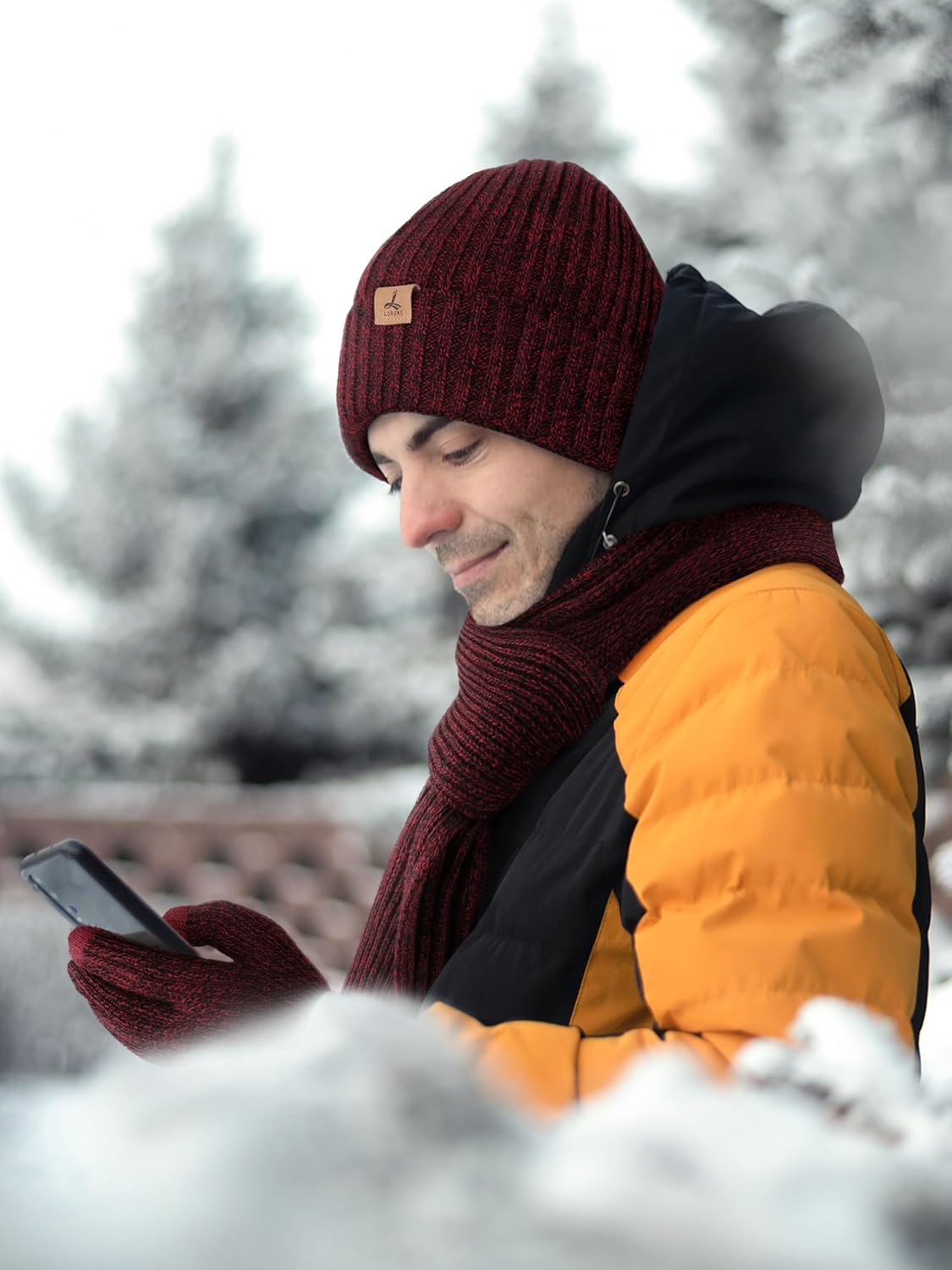 3 PCS Winter Hat Scarf Gloves Set, Soft Warm Knit Beanie Hat Touchscreen Gloves Long Knitted Scarf Set Winter Gifts for Men - Image 6