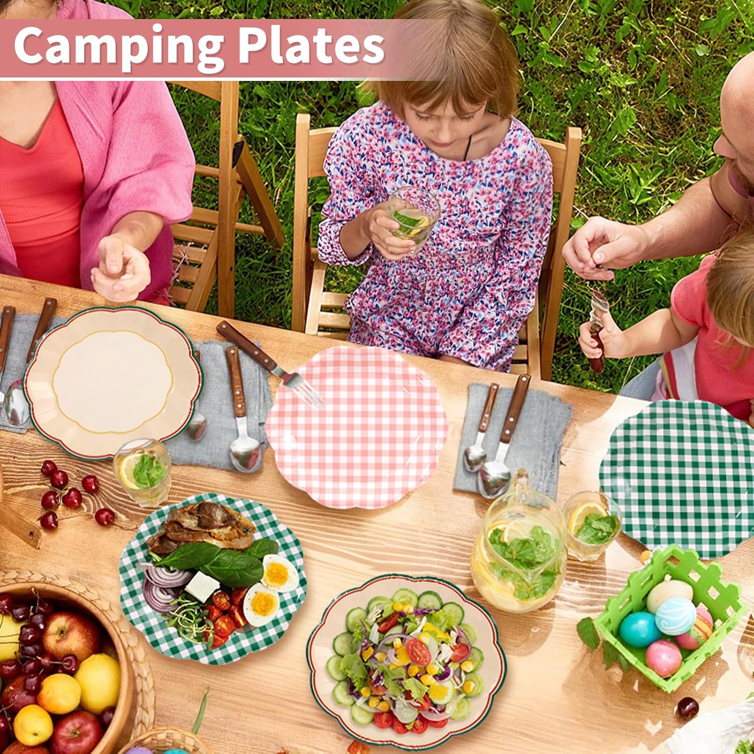 48 Pcs Camp Bachelorette Decorations Gingham Paper Plates 9 Inch Gingham Party Supplies Plaid Camp Plates for Baby Shower Camping Bride Picnic Bachelorette Decorations - Image 6