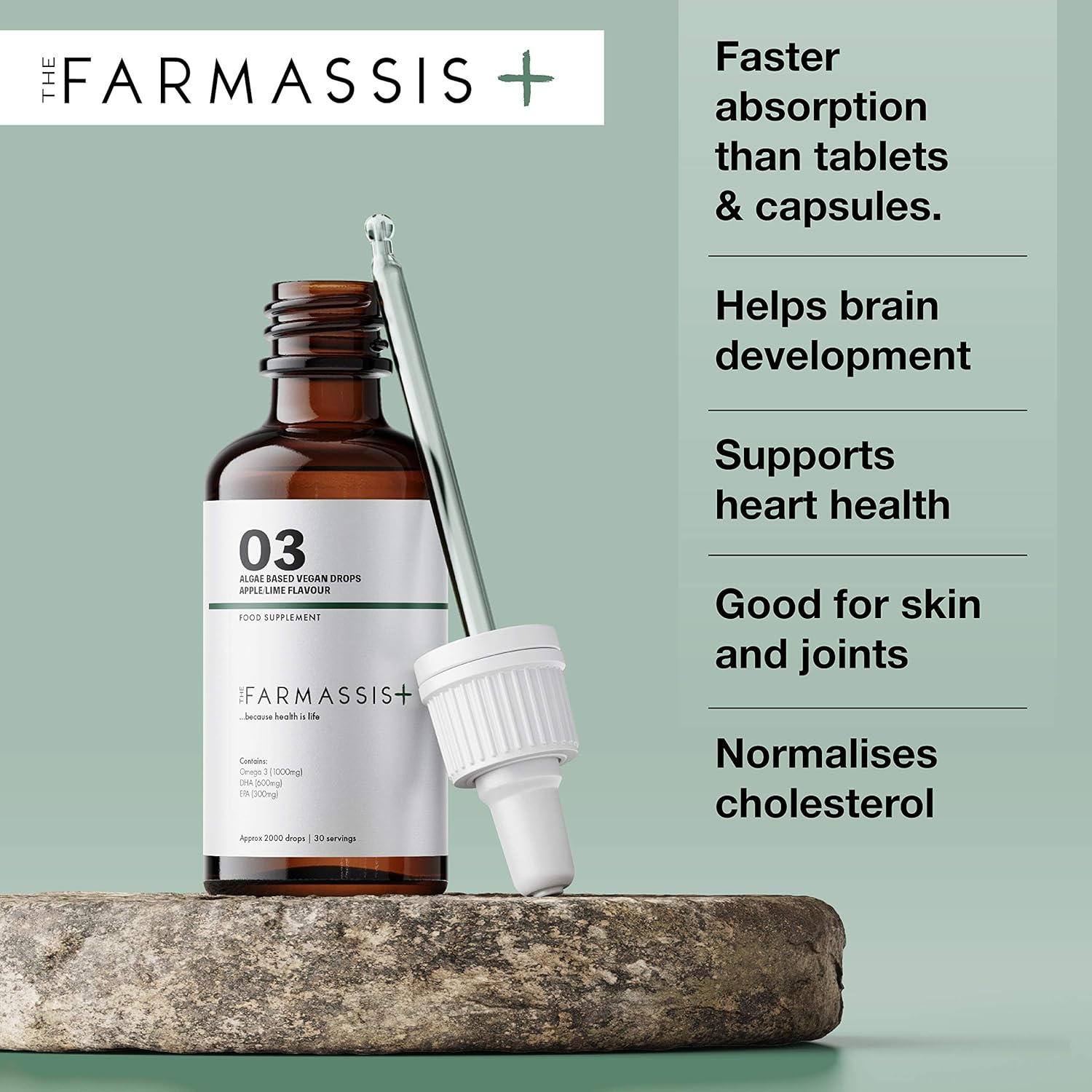 Farmassis+ Omega 3 Liquid Supplement Drops Apple/Citrus Flavour