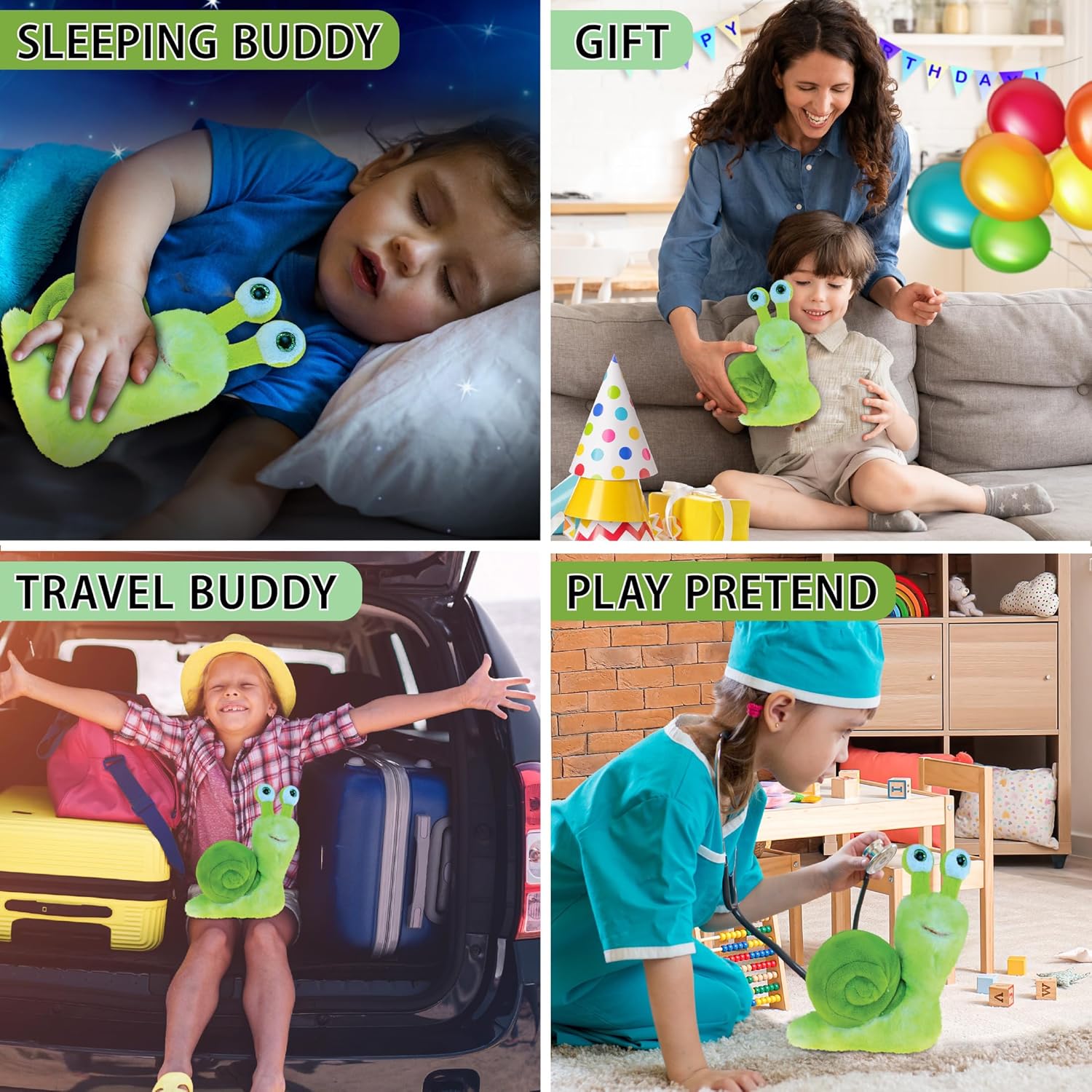 DolliBu Green Snail Plush - Super Soft Slug Stuffed Animal Snail, Cute Realistic Stuffed Animal Toy for Boys and Girls, Adorable Plush Slug Toy Gift for Baby, Kids, and Adults - 7 Inches - Image 4