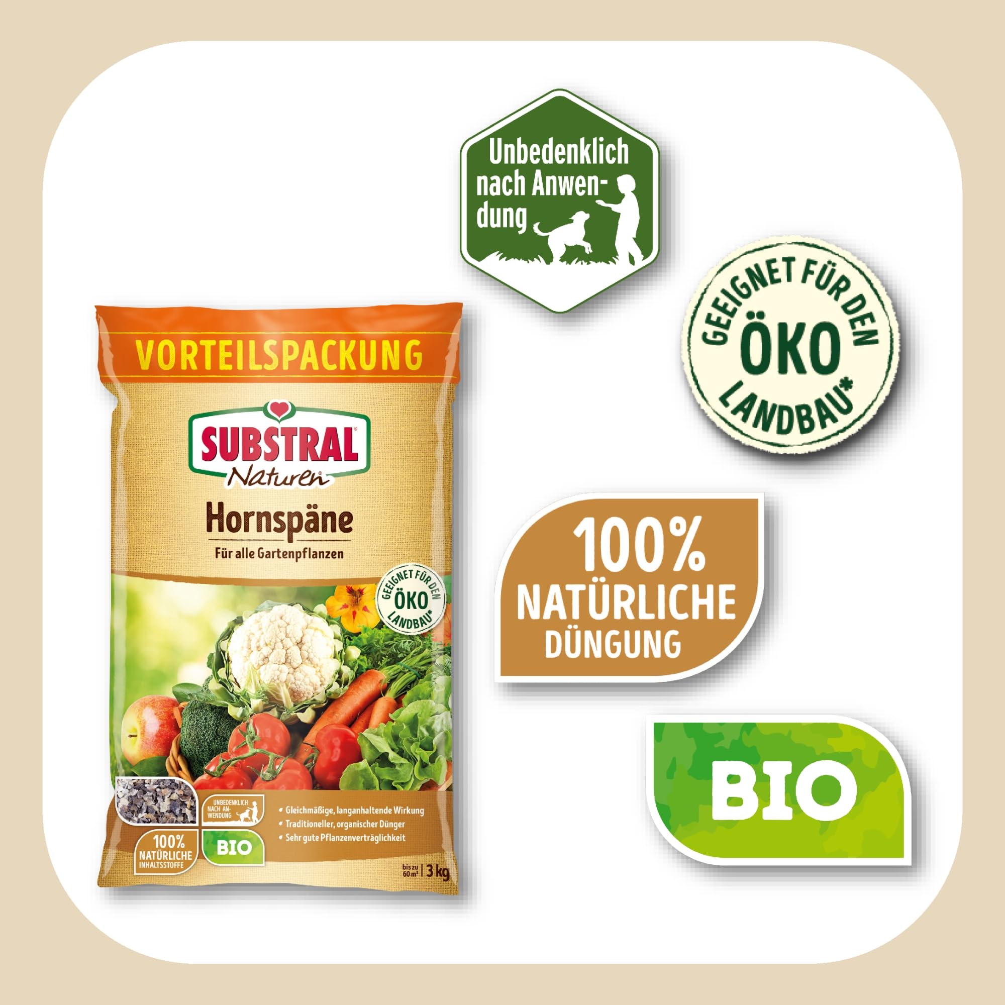 Substral Naturen Bio wióry rogowe, 3 kg, naturalny organiczny nawóz azotowy o natychmiastowym i długotrwałym działaniu