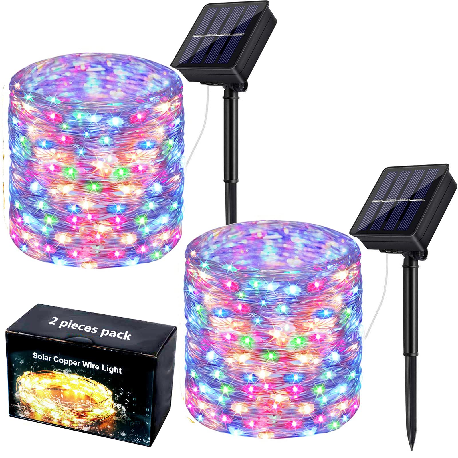Extra-Long Solar String Lights Outdoor, 2-Pack Each 72FT 200 LED Solar Lights Outdoor, Waterproof 8 Modes Solar Fairy Lights for Diwali Ramadan Halloween Christmas Decoration Party Garden (Colorful)