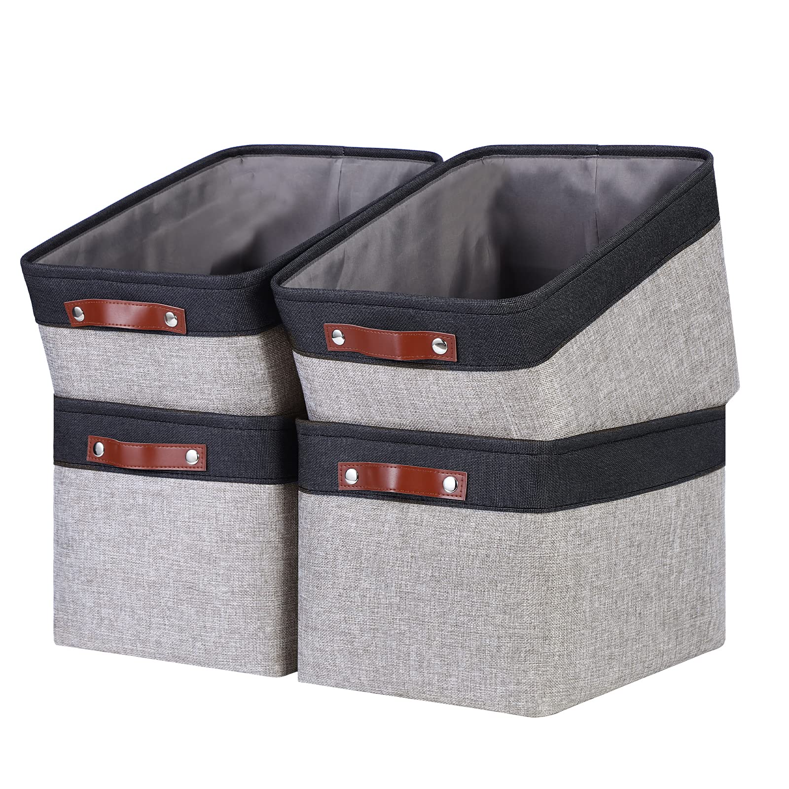 Photo 1 of *Loose Threading* Ecegeva Large Rectangular Storage Baskets with Handles (Black&Grey) 4 Pack-15"x11"x9.5"