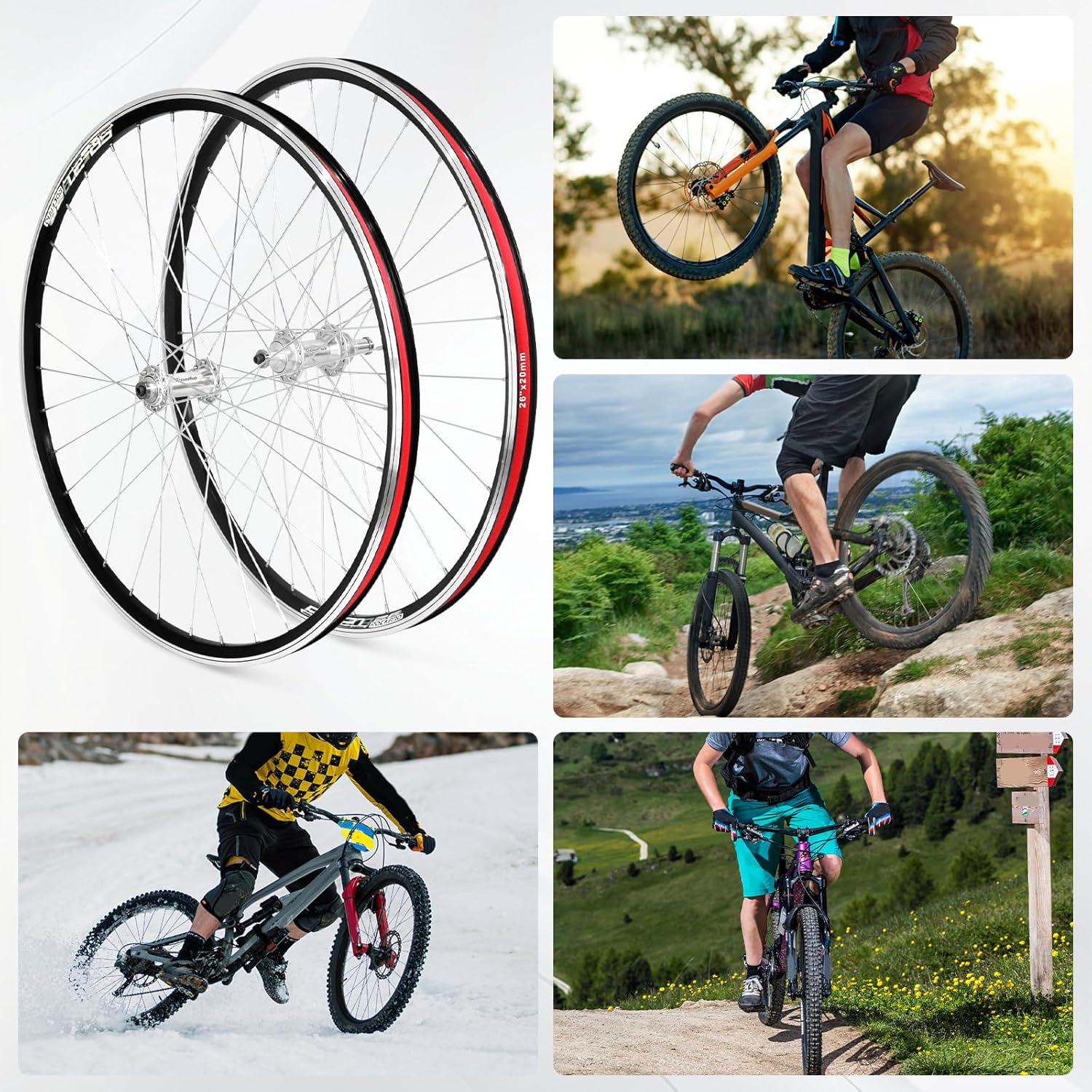 26" Mountain Bike Wheelset, Quick Release MTB Bicycle Double Wall Rims MTB Wheel Set, Ultralight Aluminum Alloy 32H Bike Wheels Compatible MF-TZ500-6/7 Speed Freewheel
