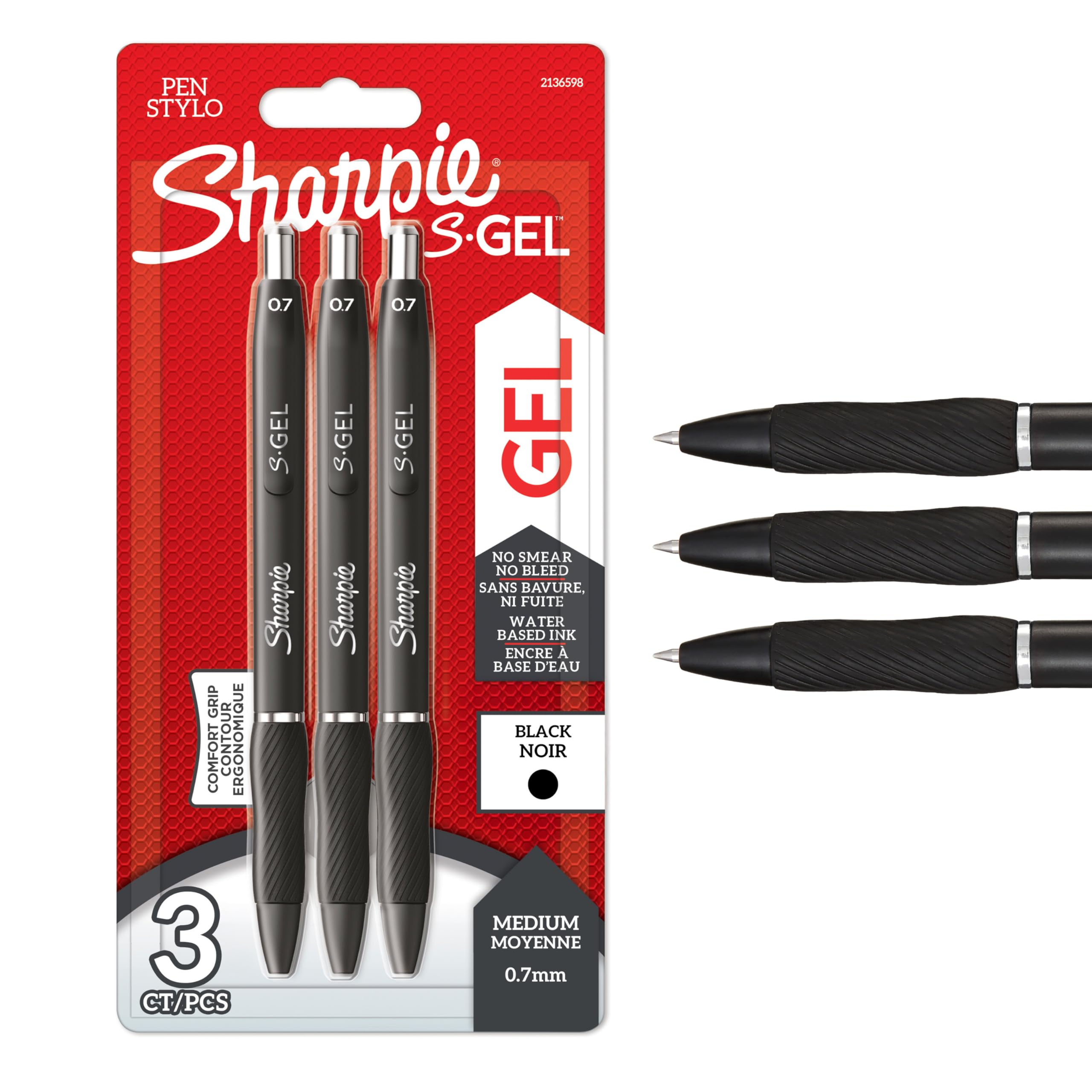 SharpieGel | Gel Pens | Medium Point (0.7mm) | Black Ink | 3 Count