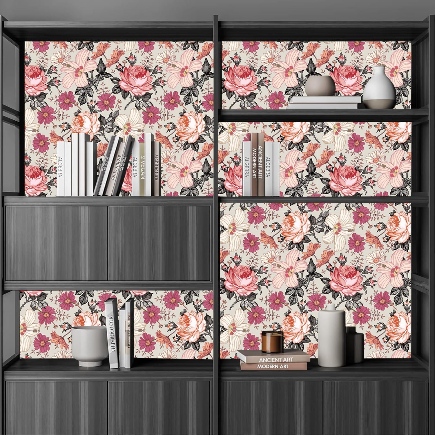 Carta Da Parati Autoadesiva Fiori Rosa Vintage - 40x300cm Impermeabile Per Mobili E Pareti