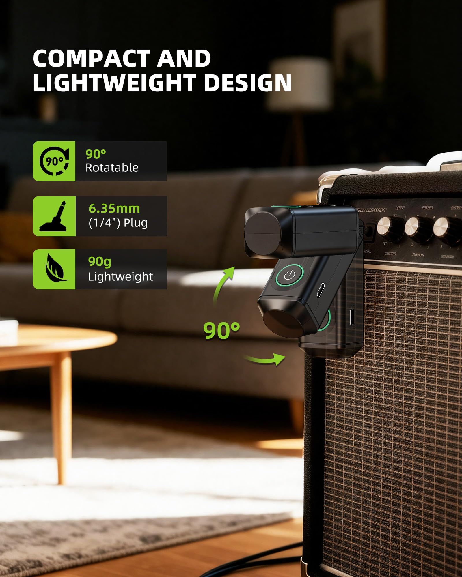 LEKATO iW-30 - Receptor Bluetooth de 6,35 mm, 2 receptores de alta fidelidad con rango de 50 m, receptor de audio inalámbrico estéreo con tiempo de reproducción de 15 horas, modo mono/estéreo