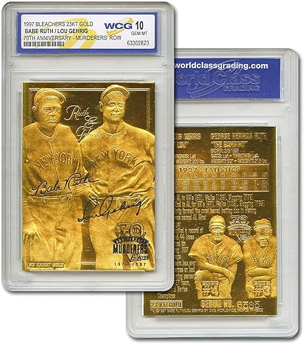 Babe Ruth & Lou Gehrig Murderer's Row - Tarjeta dorada de 23 quilates esculpida y graduada GEM Mint 10 disponible en Yaxa Costa Rica