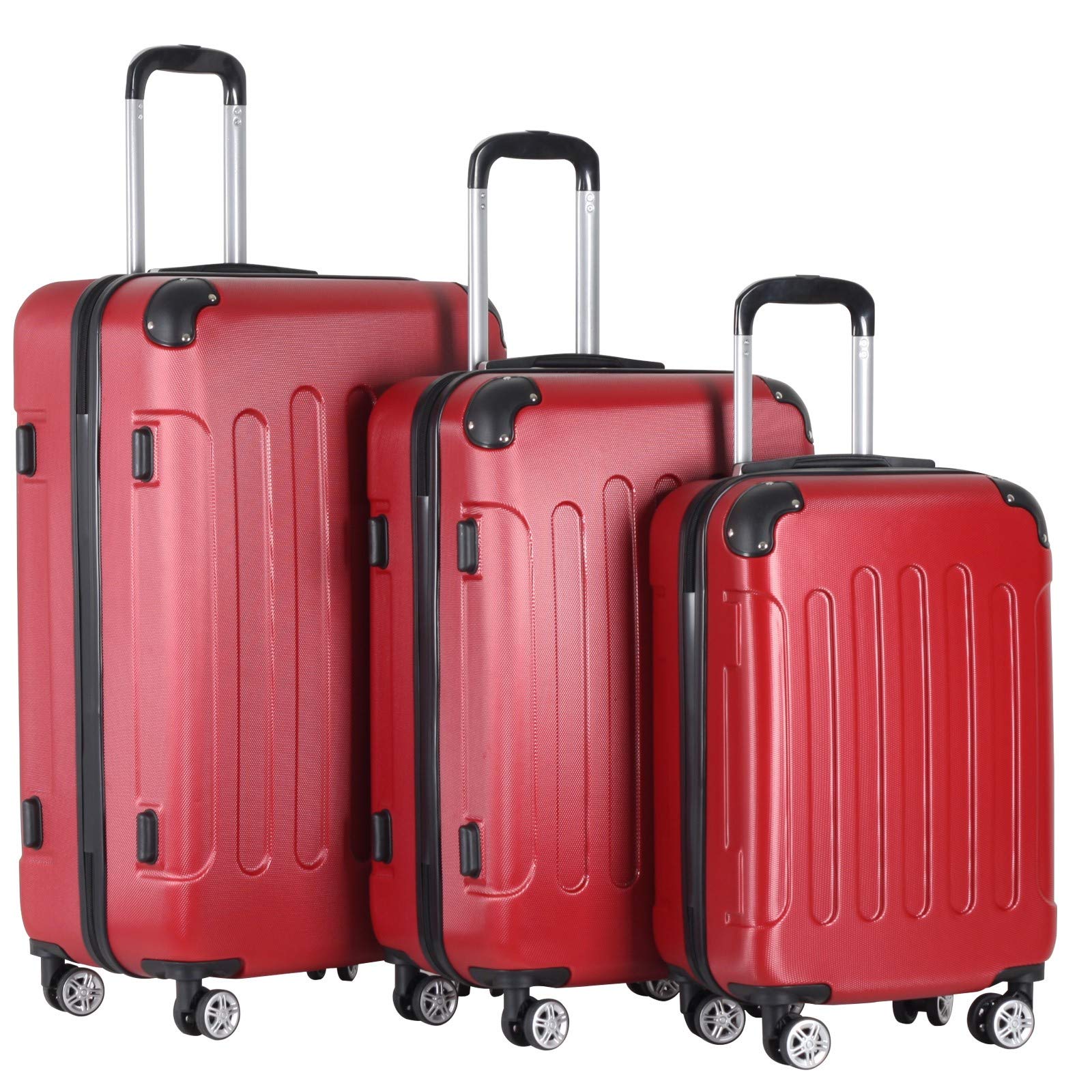 Set di Valigie - 3 Pezzi, Bagaglio a Mano, Medio e Grande (56, 66, 76 cm), 4 Rotelle Girevoli, in ABS Rigido, Lucchetto a Combinazione, Colore a Scelta - Trolley da Viaggio, Bagaglio