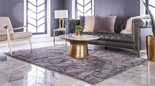 Miniatura 2 de Unique Loom Colección Floral Shag - Alfombra tallada, 5 x 8 pies, gris oscuro