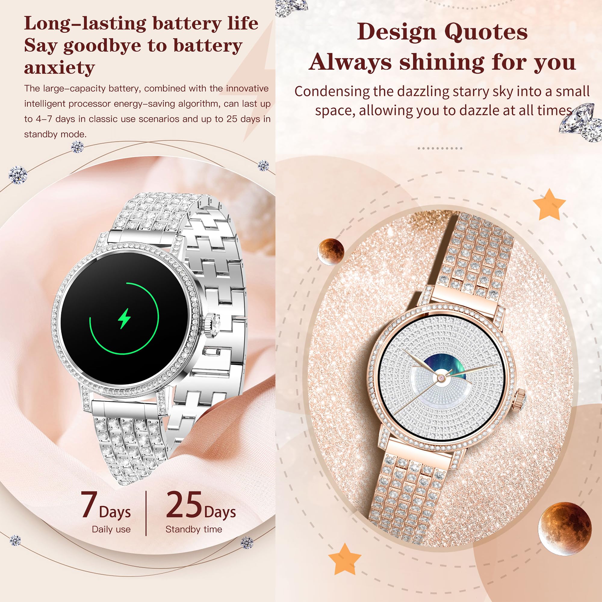Reloj Inteligente Mujer con Llamadas, 1,27 Pulgada Smartwatch Mujer Deportivo con Podometro Pulsometro SpO2 Sueño Presion Arterial Actividad IP67 Reloj Digital para iOS Android (Plateado)