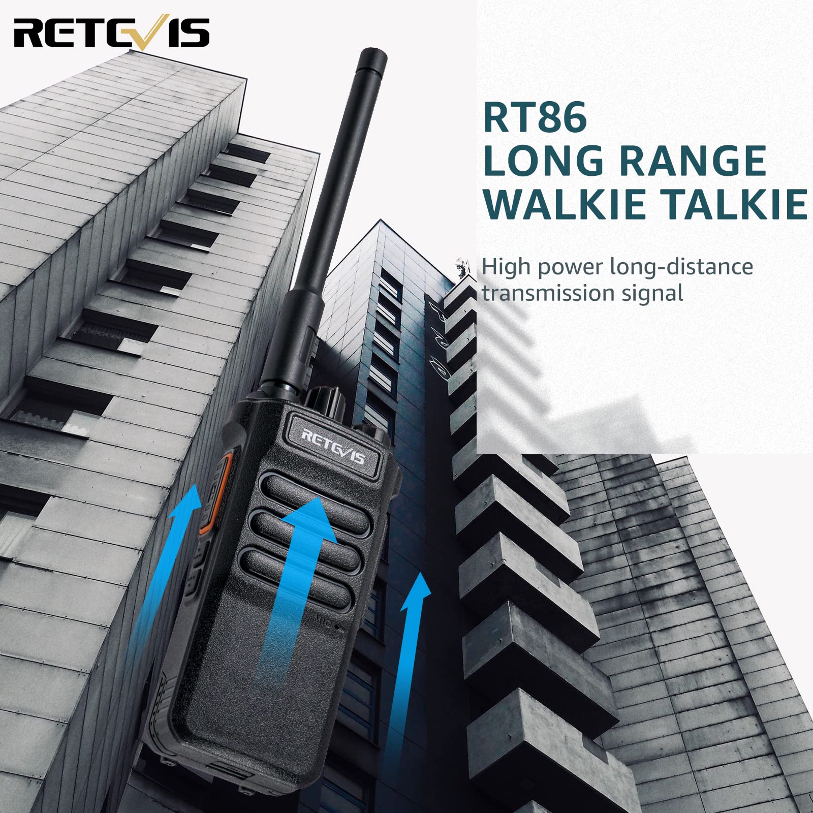 Retevis RT86 Talkie Walkie Professionnel, Radio Bidirectionnelle Longue Distance Haute Puissance, 2600 mAh Rechargeable, Écran Caché, Talkie Walkie Robuste pour la Logistique (Noir, 3 Pièces)