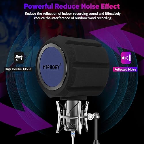 Miniatura 4 de Filtro de parabrisas para micrófono con soporte de micrófono de regalo y soporte para teléfono, escudo de grabación, bola de aislamiento de