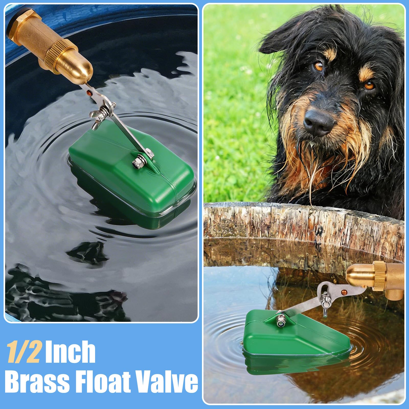 Válvula de flotador de latón de 1/2 pulgada con brazo ajustable, válvula de driver de nivel de agua de 40 PSI, válvula de bola de flotador de llenado automático de 1.46 GPM para tanque de