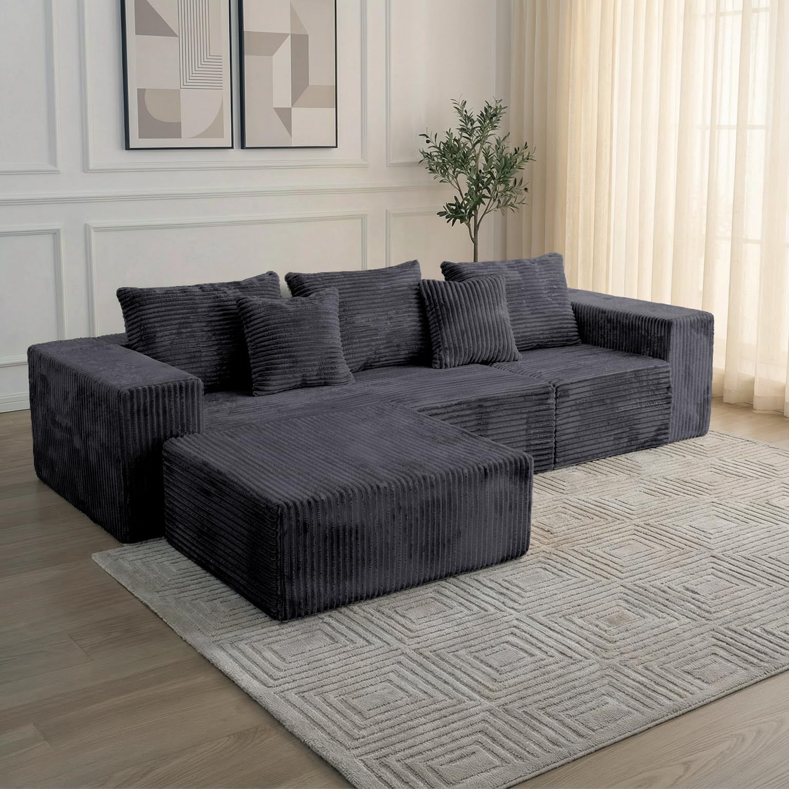 - Sytopia 109" L-Shaped Cloud Couch, Modular Sectional Sofa with Deep Seat for Living Room Bedroom, Modern Floor Couch Corduroy, Comfy Sleeper Futon Sofa Bed 40D Foam Furniture, Left Facing