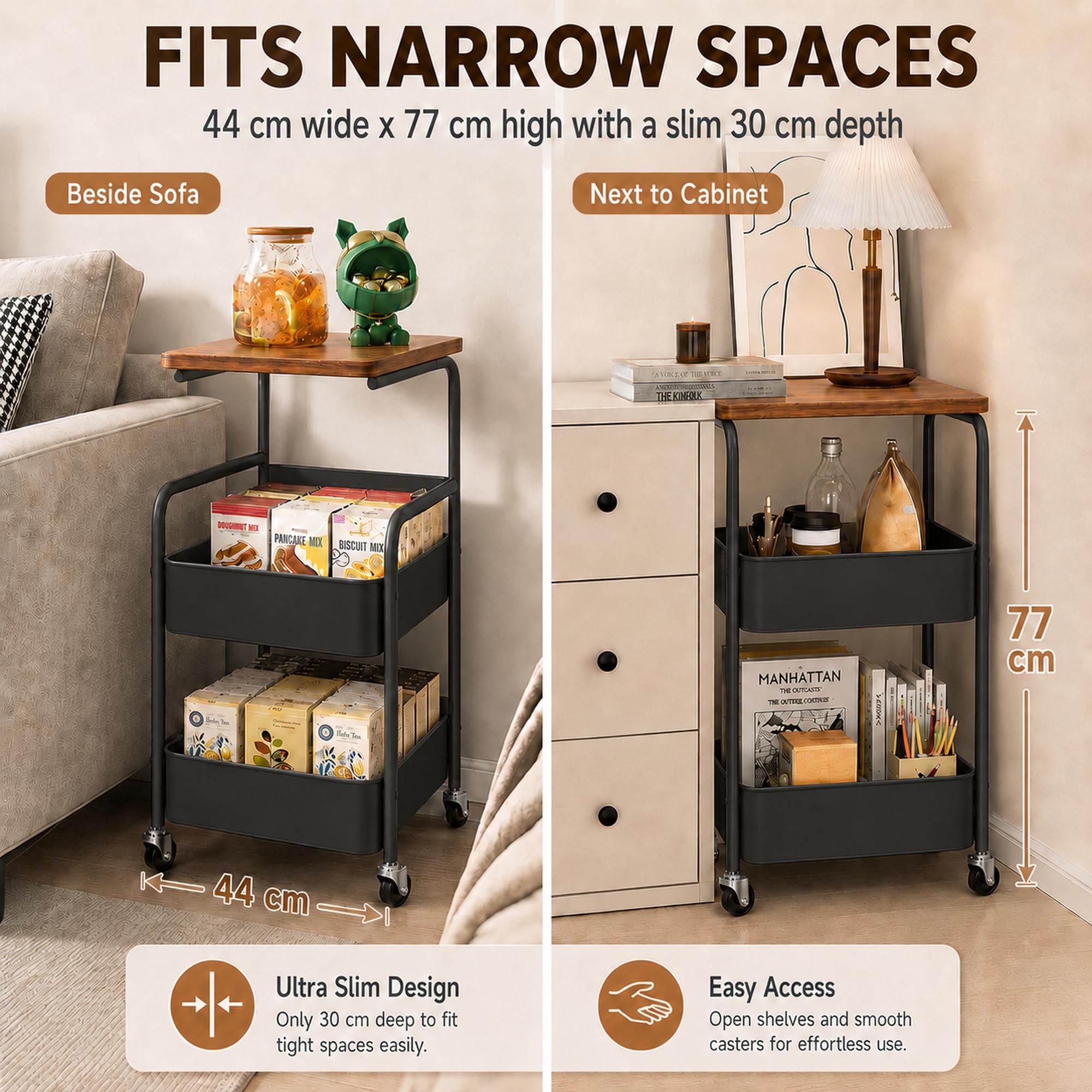 Carrito de libros con 3 niveles, carrito de metal con paneles y tablero de mesa, carrito de servir para cocina, salón, casa y oficina, carrito de cocina con ruedas, carrito de manualidades