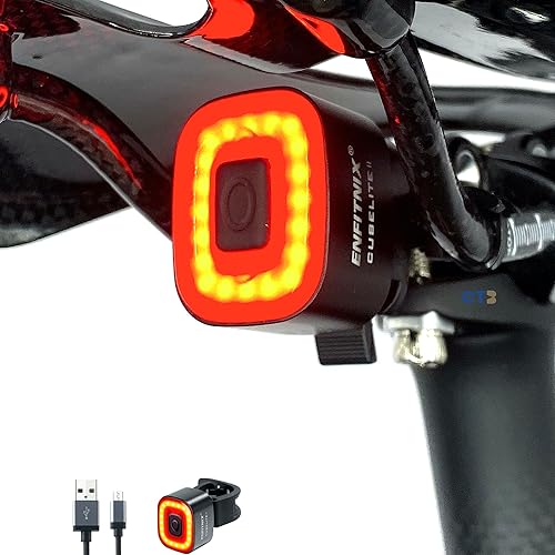 CUBELITE II Luz inteligente para bicicleta, detección automática de luz ambiental, luz trasera con detección de freno, recargable por USB, súper