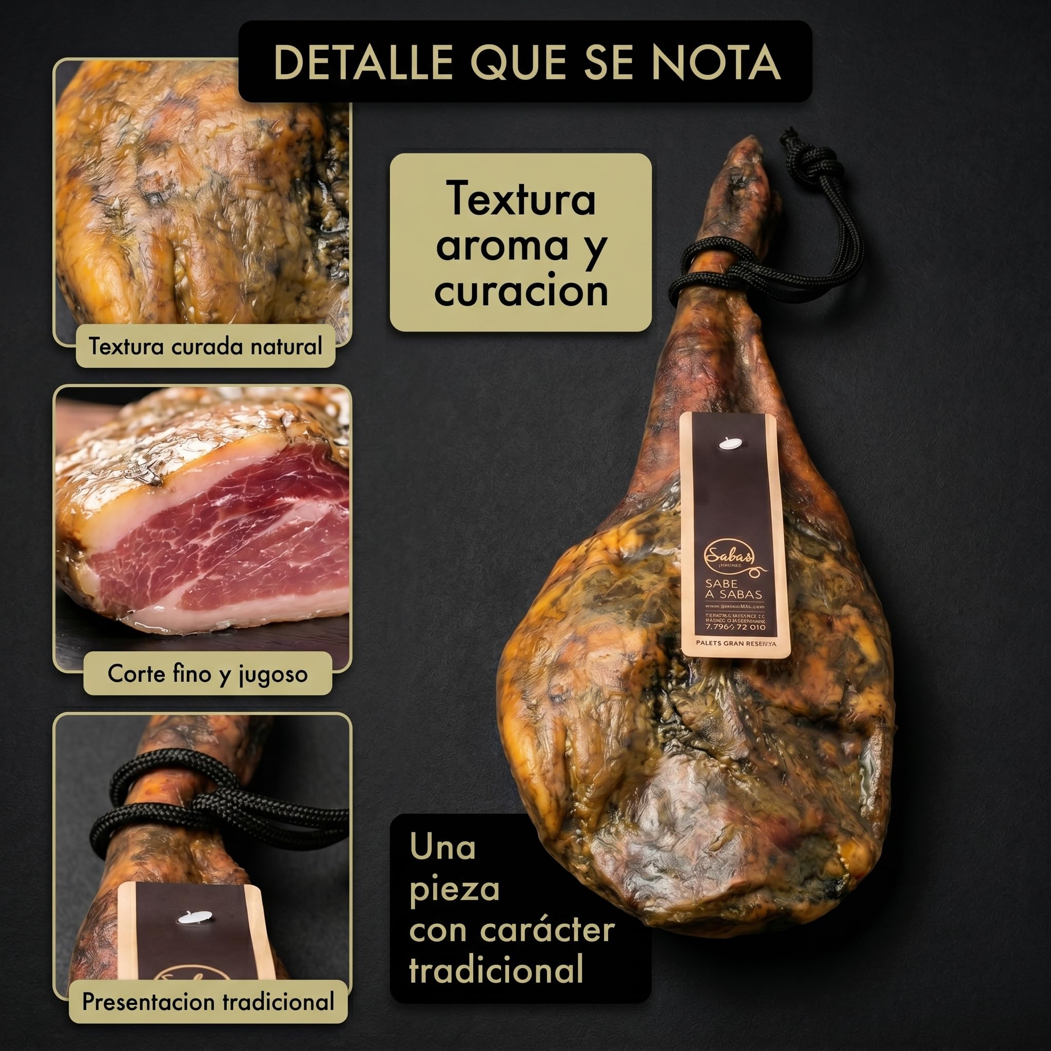 Paleta Duroc 50% Gran Reserva Curada Pieza Entera 6 kg Paletilla Serrana | Peso 5,5 a 6 kilos, secaderos naturales y bodega, sin gluten, sin lactosa ni colorantes; para tapas, tablas y regalo gourmet