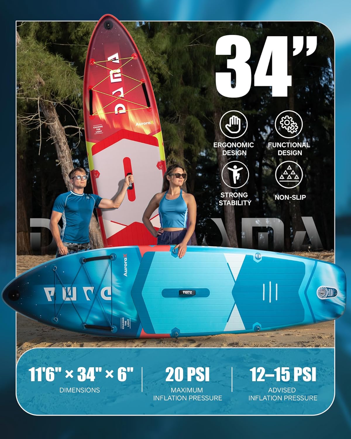 DAMA Stand Up Paddle Board for 2+1 People and Pets, Extra Wide All-Around Stable Design for Beginners, Family Use on Lakes, Rivers & Coastal Waters, 450 lbs Capacity, 11'6" x 34" x 6"