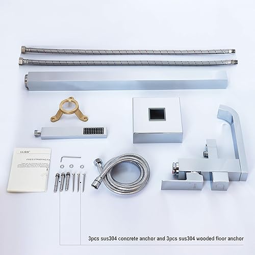 Miniatura 7 de Grifos de bañera independientes Llenadores de bañera Cromo Montaje en el piso Llenador de grifo para bañeras Bañeras Tinas Alto Flujo 11.9GPM Baño