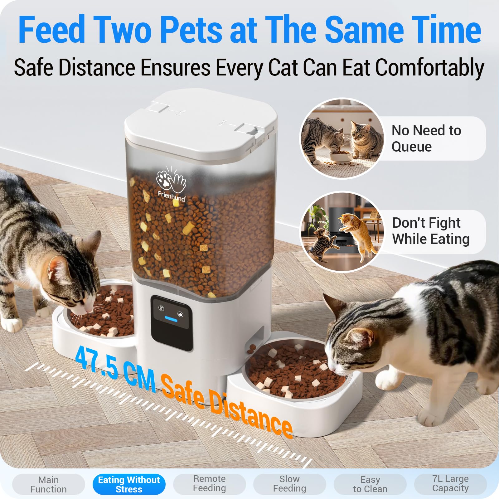 Frienhund Distributore Automatico Cibo Gatti Doppio App: 5G WiFi Dispenser Crocchette Gatto Con Alimentazione Lenta, 7L Dispenser Crocchette Gatto 2 Ciotole, Distributore Cibo Cani (ACF190W-C)