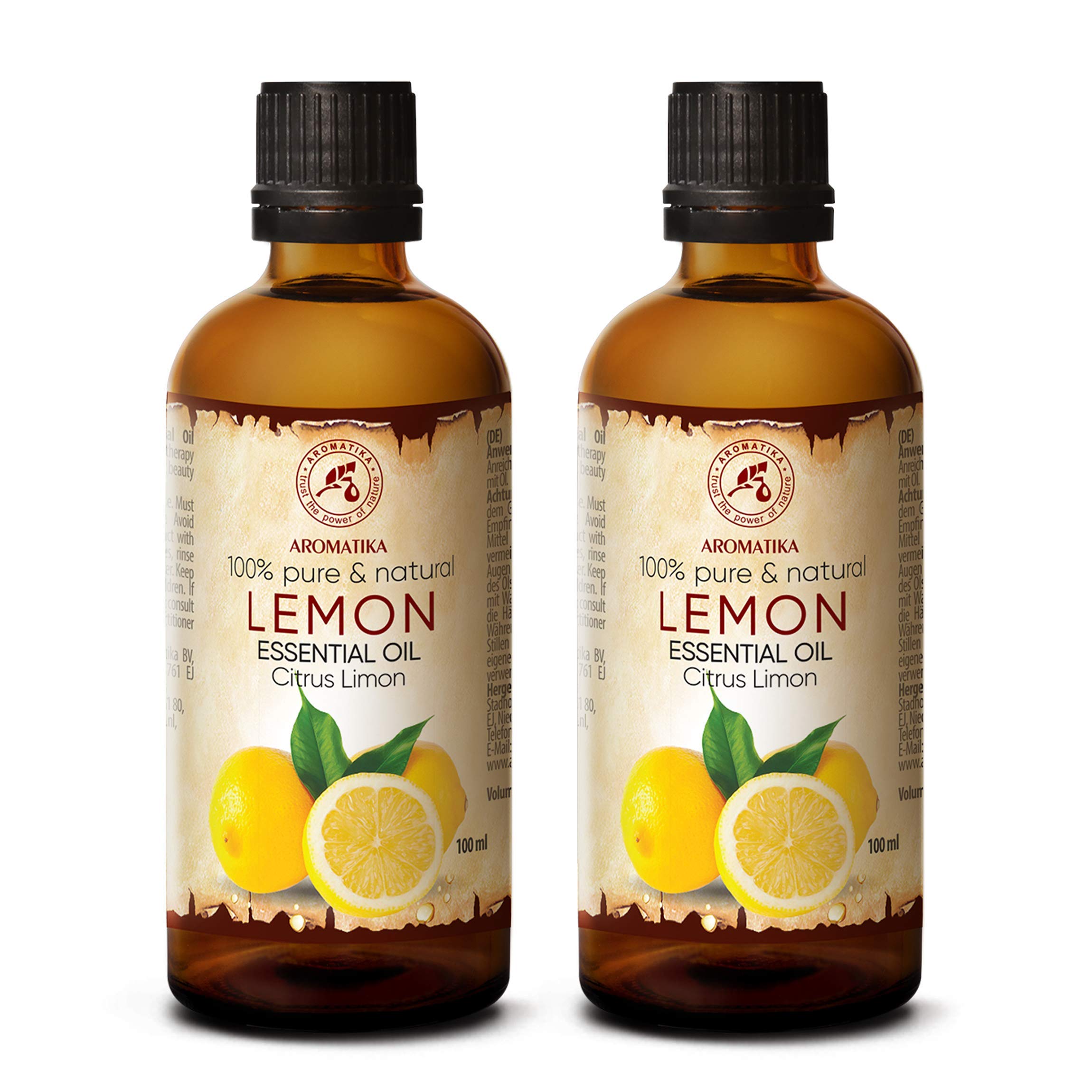 Lemon Oil 6.8 oz - 2x100ml - Citrus Limon - Italy - 100% Pure Lemon Oil for Relaxation - Body Care - Wellness - Beauty - Relaxation - Aromatherapy - Aroma Diffuser - Aroma Lamp