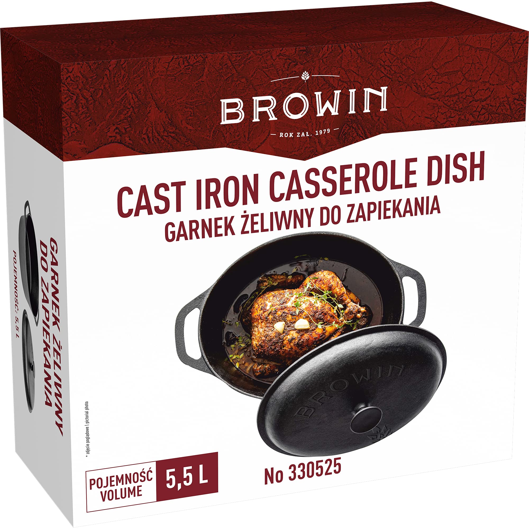 BROWIN® Marmite en fonte 330525 | Cocotte traditionnelle en fonte | Pot à pain robuste avec couvercle pour induction, four et cuisinière | Cocotte pour cuisiner, braiser, rôtir, frire | Noir 5,5 l