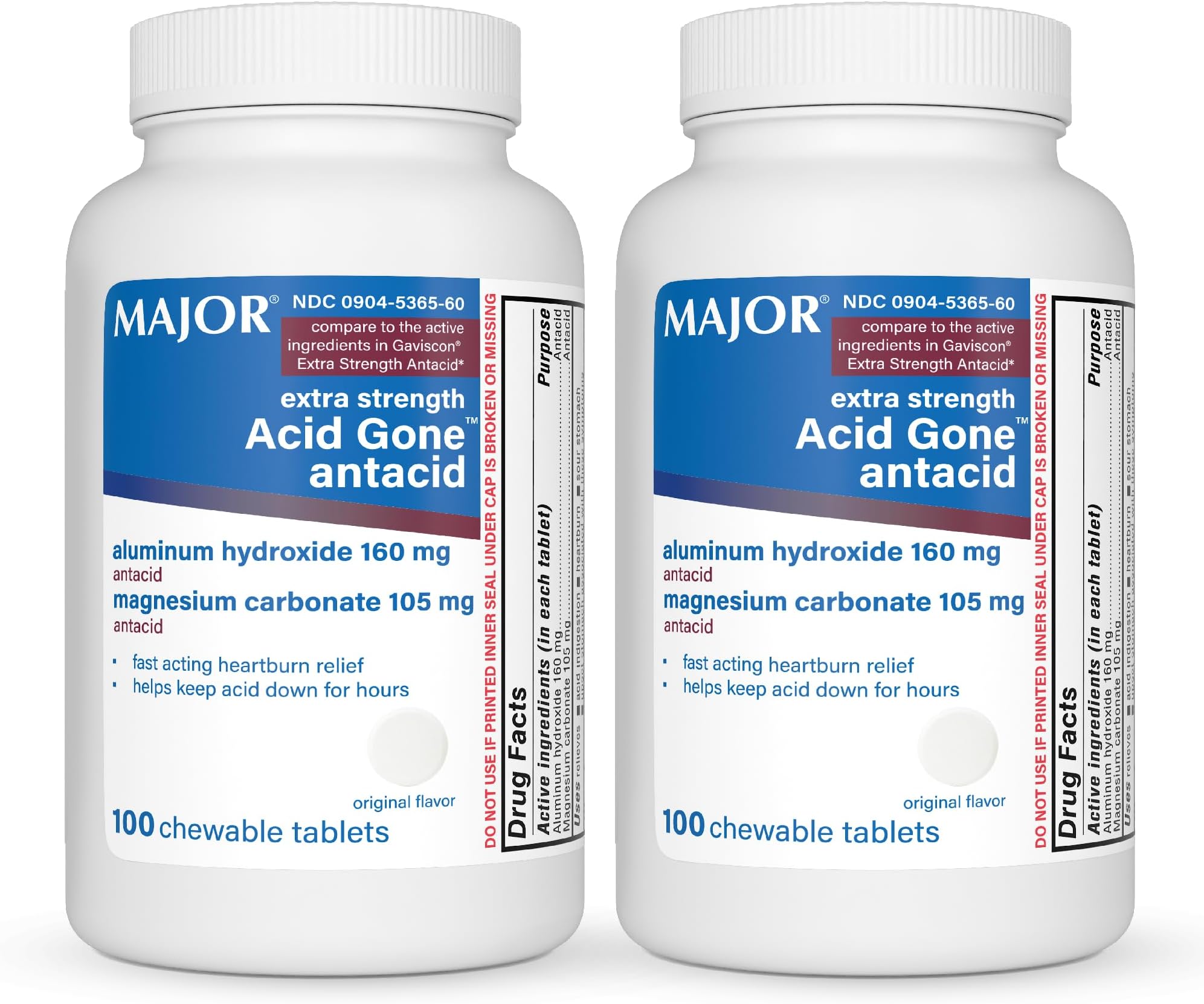 Acid Gone Extra Strength Antacid Chewable Tablets - Anti-Acid Relief - Acid Reflux Medicine for Adults - Upset Stomach, Acid Indigestion, and Heartburn Relief - Long-Lasting - 100-Count (2 Pack)