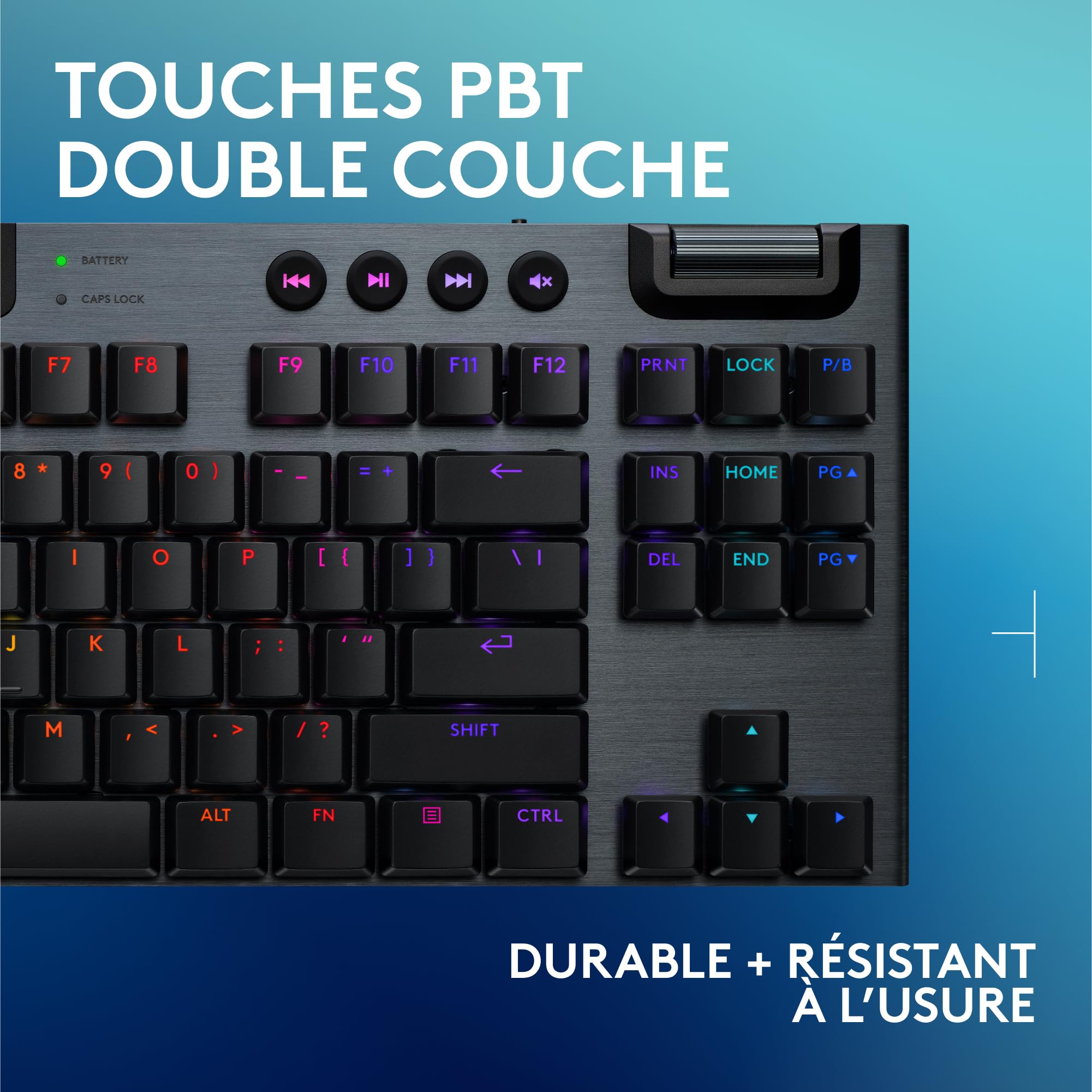 Logitech G G915 X LIGHTSPEED TKL Clavier gaming sans fil ultra-plat, touches PBT double couche, touches entièrement programmables, rétroéclairage RVB, GL Brown Tactile - PC/Mac, FRA AZERTY - Noir