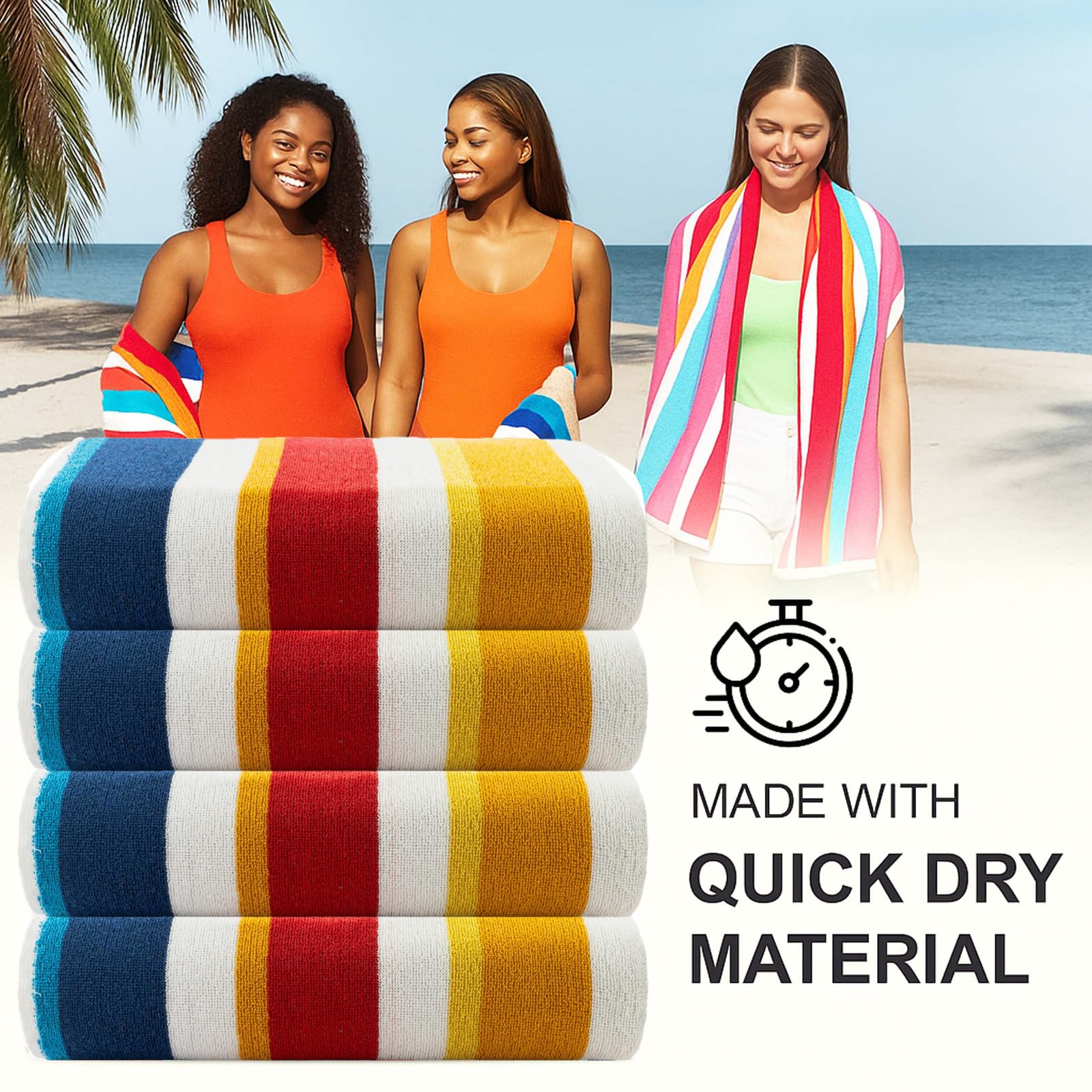 CASA COPENHAGEN Set Regalo da 4 Asciugamani Bora Bora – Giallo, Asciugamani da Piscina Extra-Large 75x150 cm, 100% Cotone (Perfetto Set Regalo Estivo per Uomini e Donne)