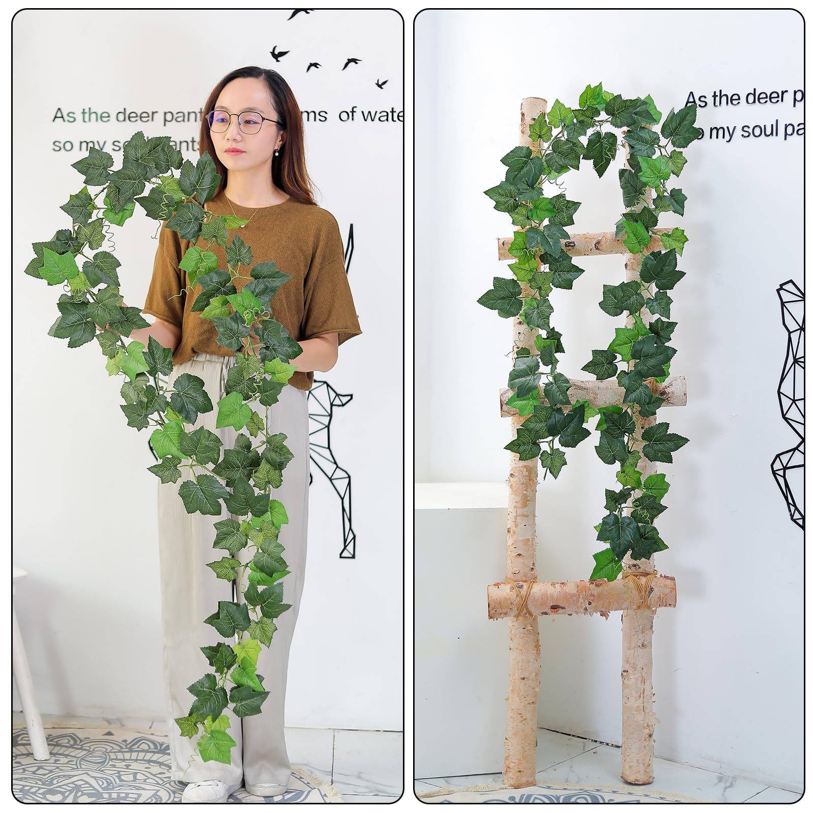 2pcs 157 pollici fiamma ritardante falsi viti foglie artificiali rustiche sulla vite falsa foglia d'uva verde ghirlanda di seta piante di ivea per cappotto fattoria parete verde appeso giardino