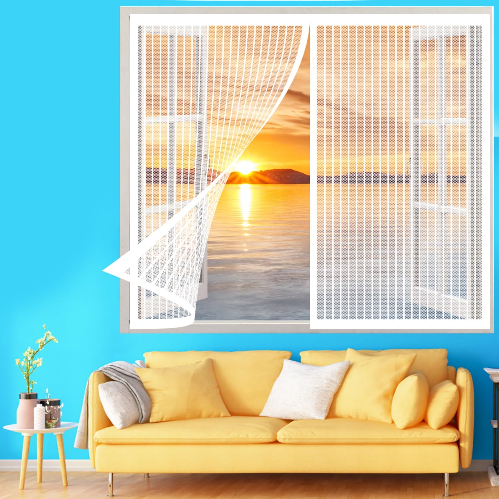 Magnet Fliegengitter Fenster 185 x 260 cm, Insektenschutz Feines Undurchdringliches Gitter, Luft Kann Frei Strömen für Windows/Wohnzimmer Fenstern, Weiß