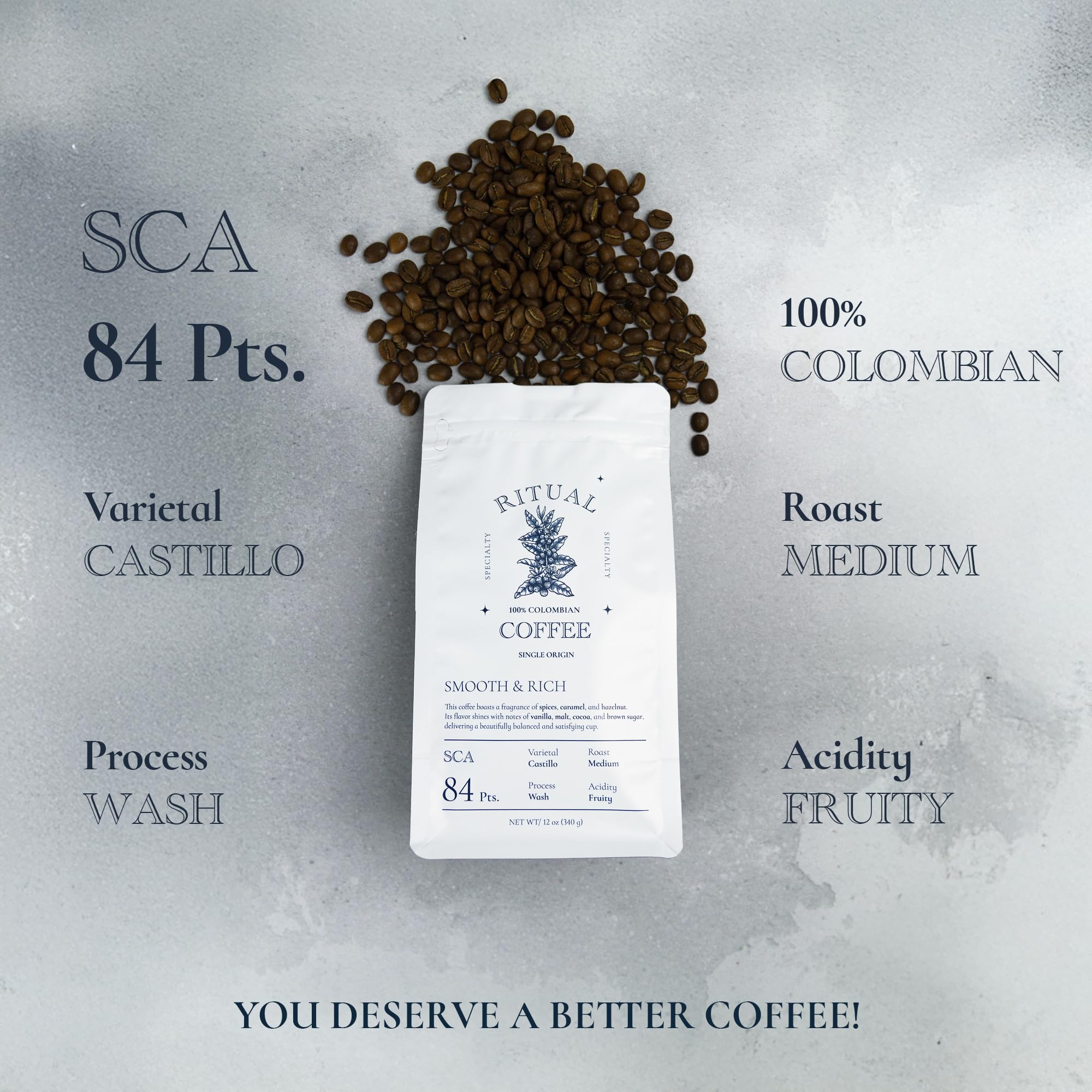 Ritual Specialty Coffee - Colombian Single Origin Whole Bean Gourmet Smooth Rich Profile 84 SCA Score Caramel Vanilla — view 2